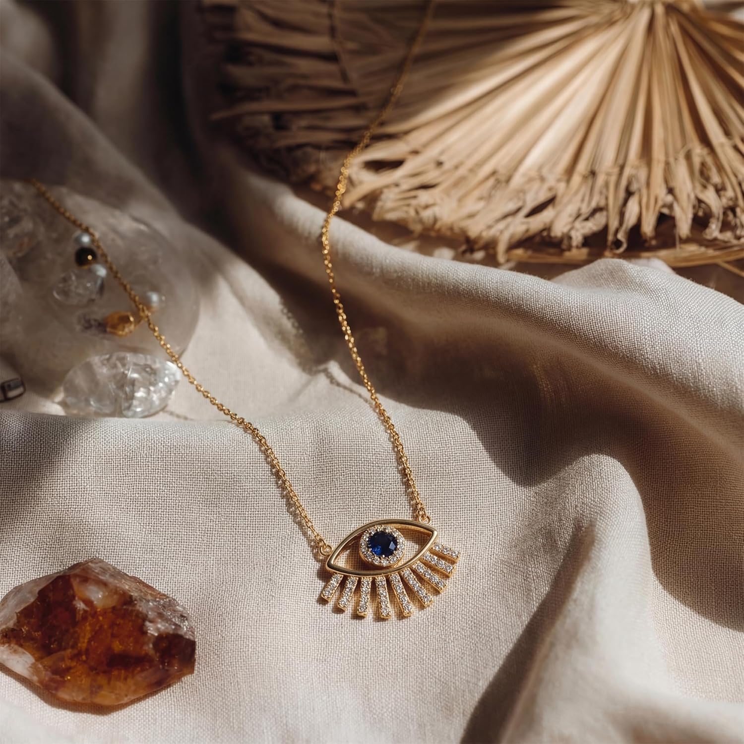 Dremmy Studios Gold Evil Eye Necklace for Women | 14K Gold Plated Cubic Zirconia Pave Evil Eye Choker Charm Chain Pendant Necklace Adjustable Lucky Jewelry Gifts - Image 7