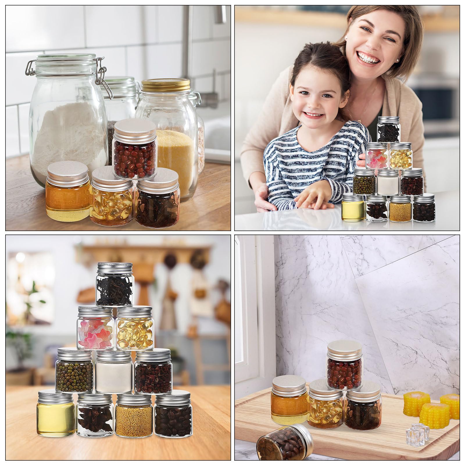 Ciieeo 30 szt. mini słoików Mason, 50 ml słoik Mason z pokrywkami, mały szklany pojemnik do przetworów na przyprawy, dżem, miód, galaretkę, deser, upominki ślubne na baby shower, dekoracje w