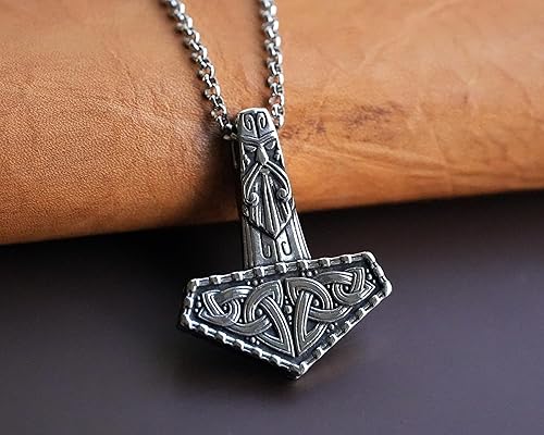 Miniatura 93 de Viking Thors Hammer Necklace Pendant - Vegvisir Aegishjalmur Helm of Awe Raven Huginn Muninn Pendant Necklace Amulet Talisman - Thor Necklace - Bear