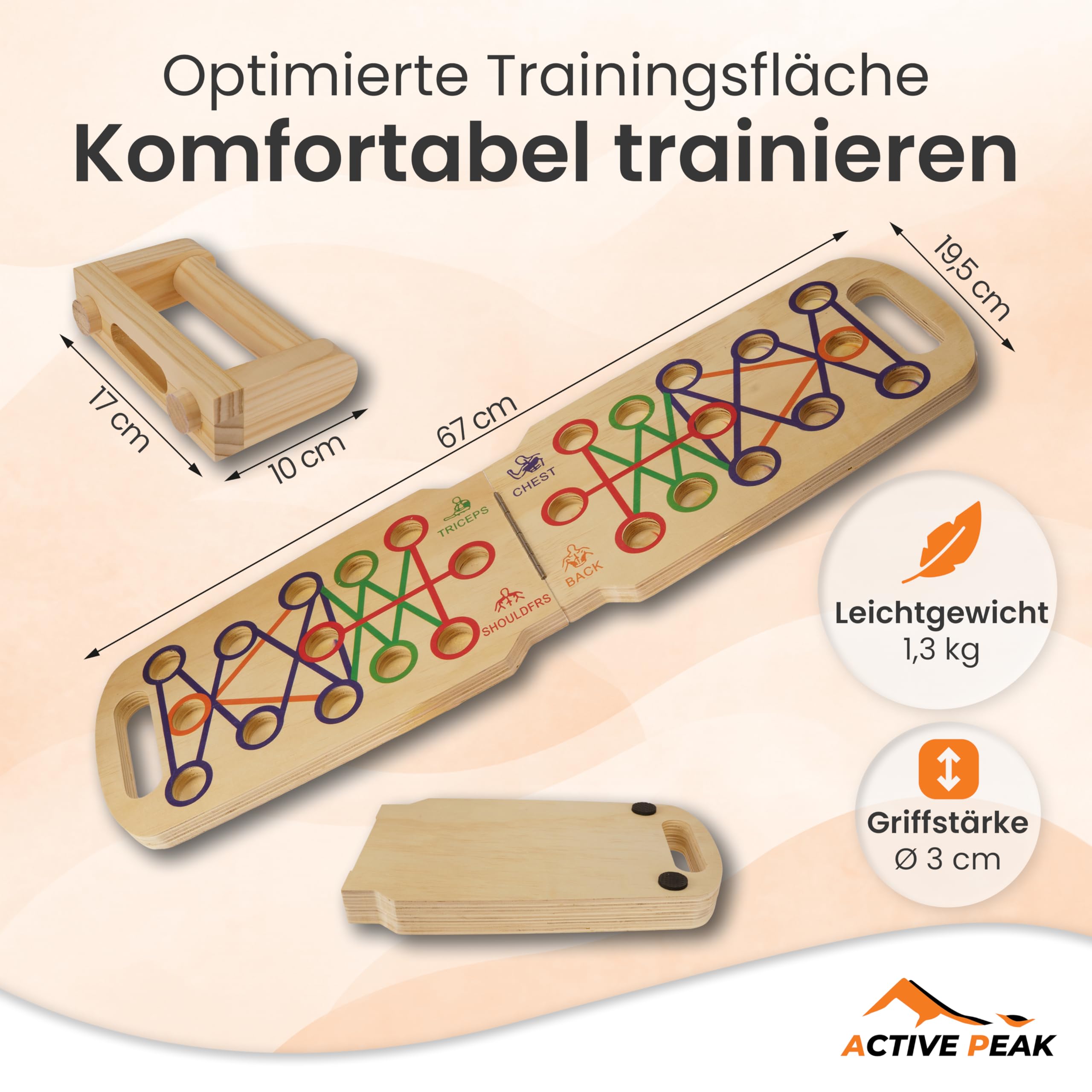 Push Up Board Holz 24-in-1 faltbares Liegestützbrett mit Griffen, Liegestützgriffe für Brust, Trizeps, Schultern & Rücken Push-Up Bar Trainingsgerät Liegestütze Brett für Zuhause Männer & Frauen