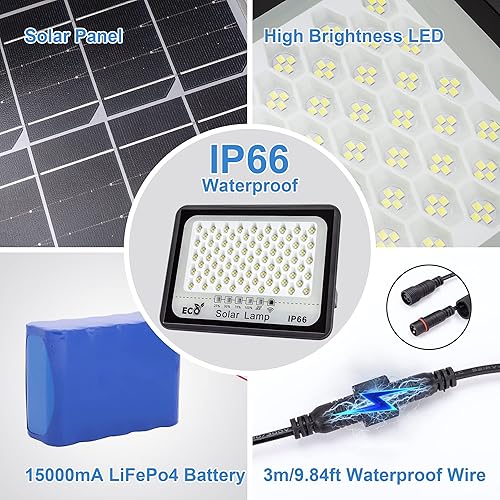 Miniatura 6 de Luces de inundación solares LED de 100 W, 10000 lúmenes, luz de inundación de calle para exteriores, IP66, impermeable, con control remoto,