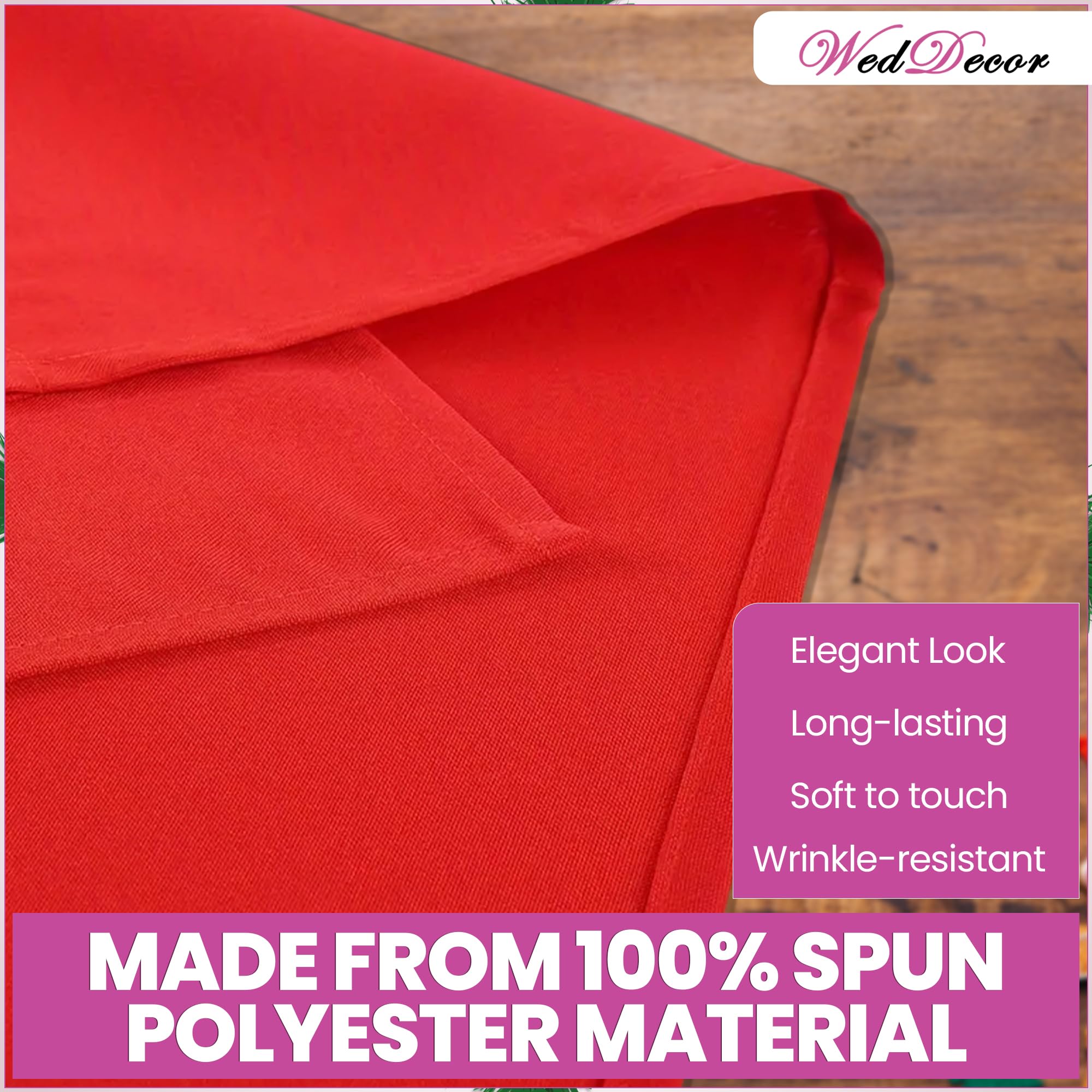 WedDecor 20 inch Filé Polyester Table Serviette avec Grelot Broderie pour Thème Noël Dîner Décorations pour Maison, Mariage,Banquet, Fête, Hôtel, Fête de Noël Décoration - Rouge, 20 inch