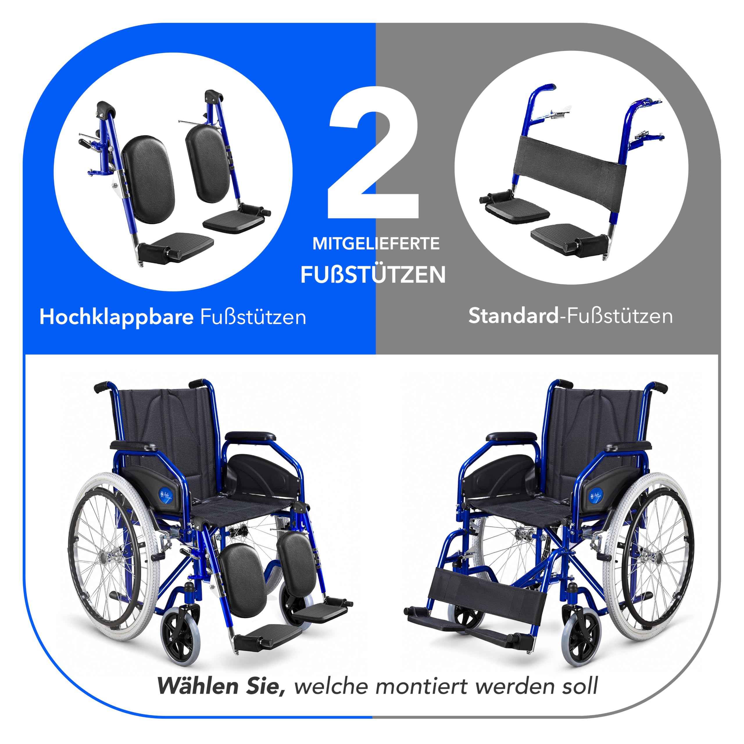 AIESI® Rollstuhl Faltbar leicht selbstfahrend mit hochfahrbaren und verstellbaren Fußstützen AGILA EVOLUTION PLUS, Abnehmbare Armlehnen, Sicherheitsgurt, Inflationspumpe, 24 Monate Garantie