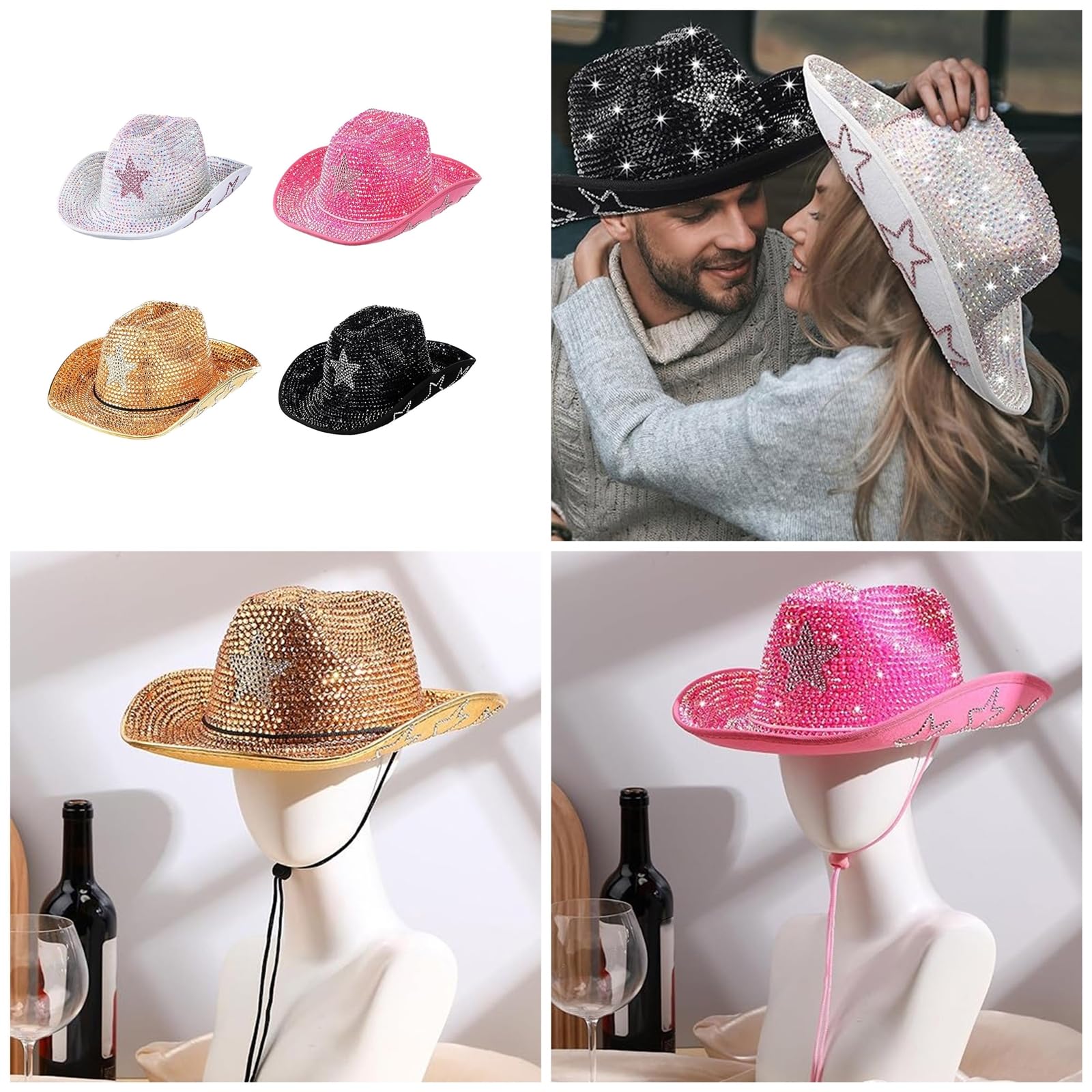 Sombrero de diamantes de imitación brillantes para fiestas de baile, eventos formales, para todas las edades, sombrero de moda