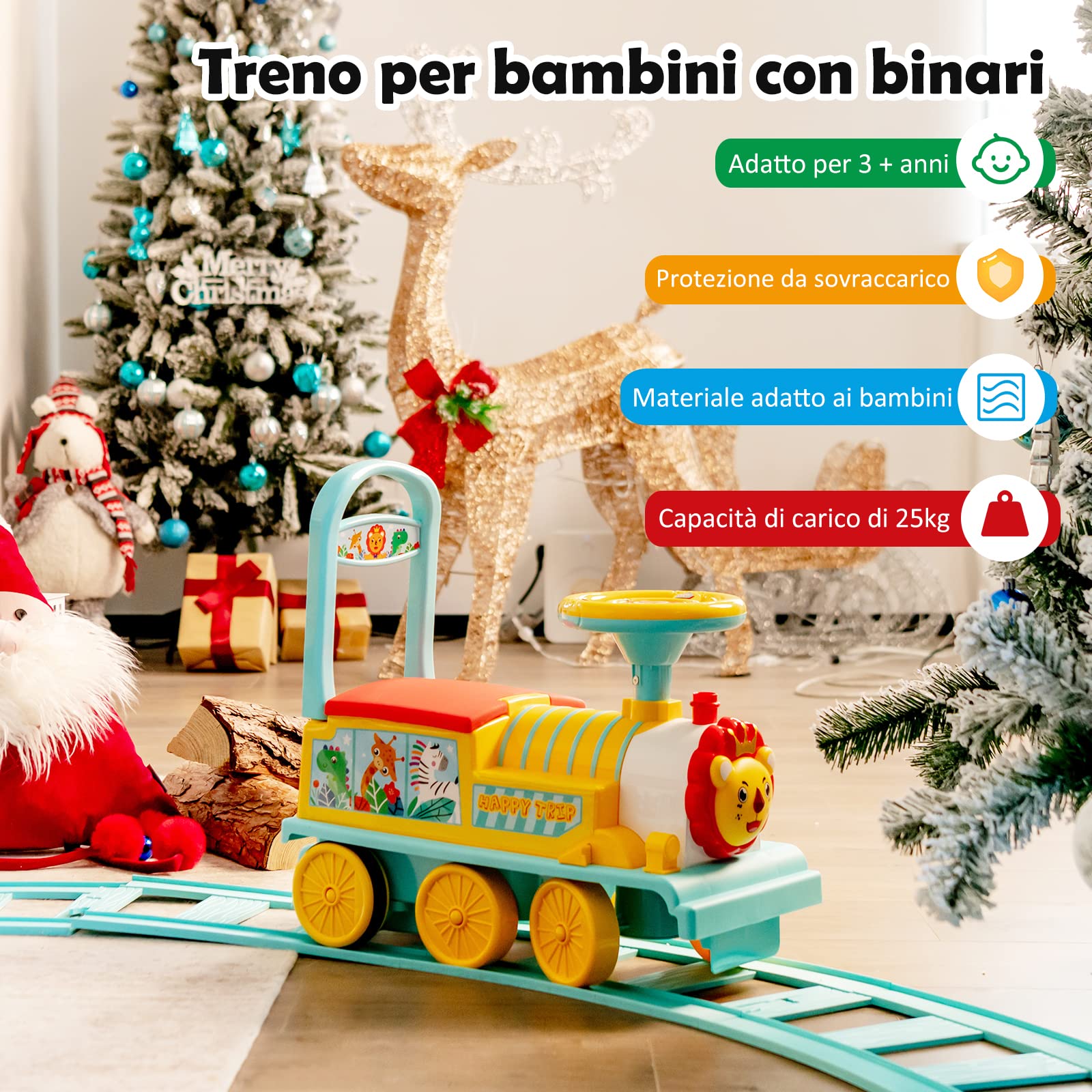 GYMAX Treno Elettrico per Bambini, Trenino Giocattolo con Set di Rotaie da 16 Pezzi, Luce, Musica, Fischio del Treno e Spazio di Archiviazione, per Bambini da 3 Anni, Carico Massimo 25 kg (Blu)