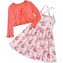 Girl Adjustable Spaghetti Crossback Strap Dress with Cute Cardigan Size 3-7