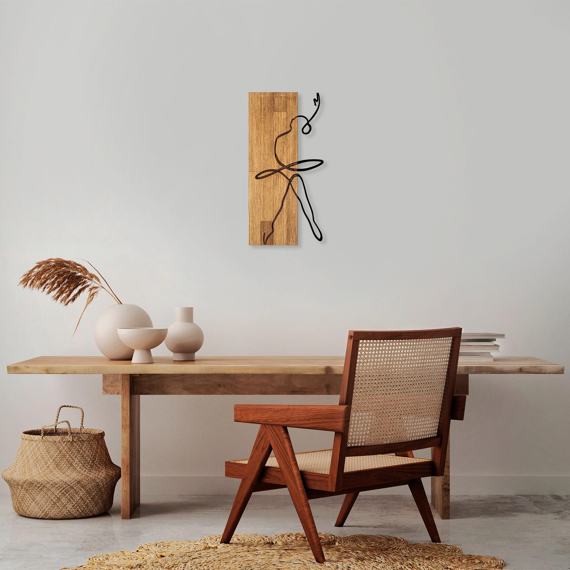 Elegant Decorative Wooden Wall Accessory, Walnut & Black, 30 x 58 cm, 50% Wood (3 cm) & Metal (1.5 mm), Unique Texture & Colour Variations