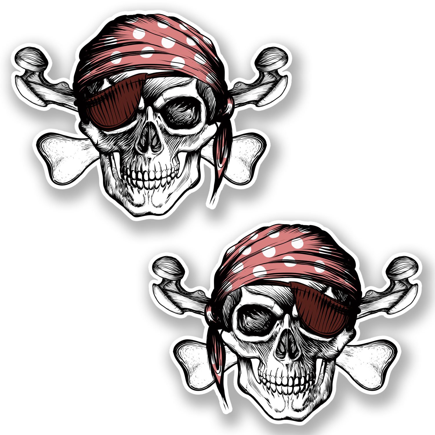 2 x 10cm Jolly Roger Skull Vinyl Stickers Crossbones Laptop Pirate Flag #6624 (10cm Wide x 7.5cm Tall)