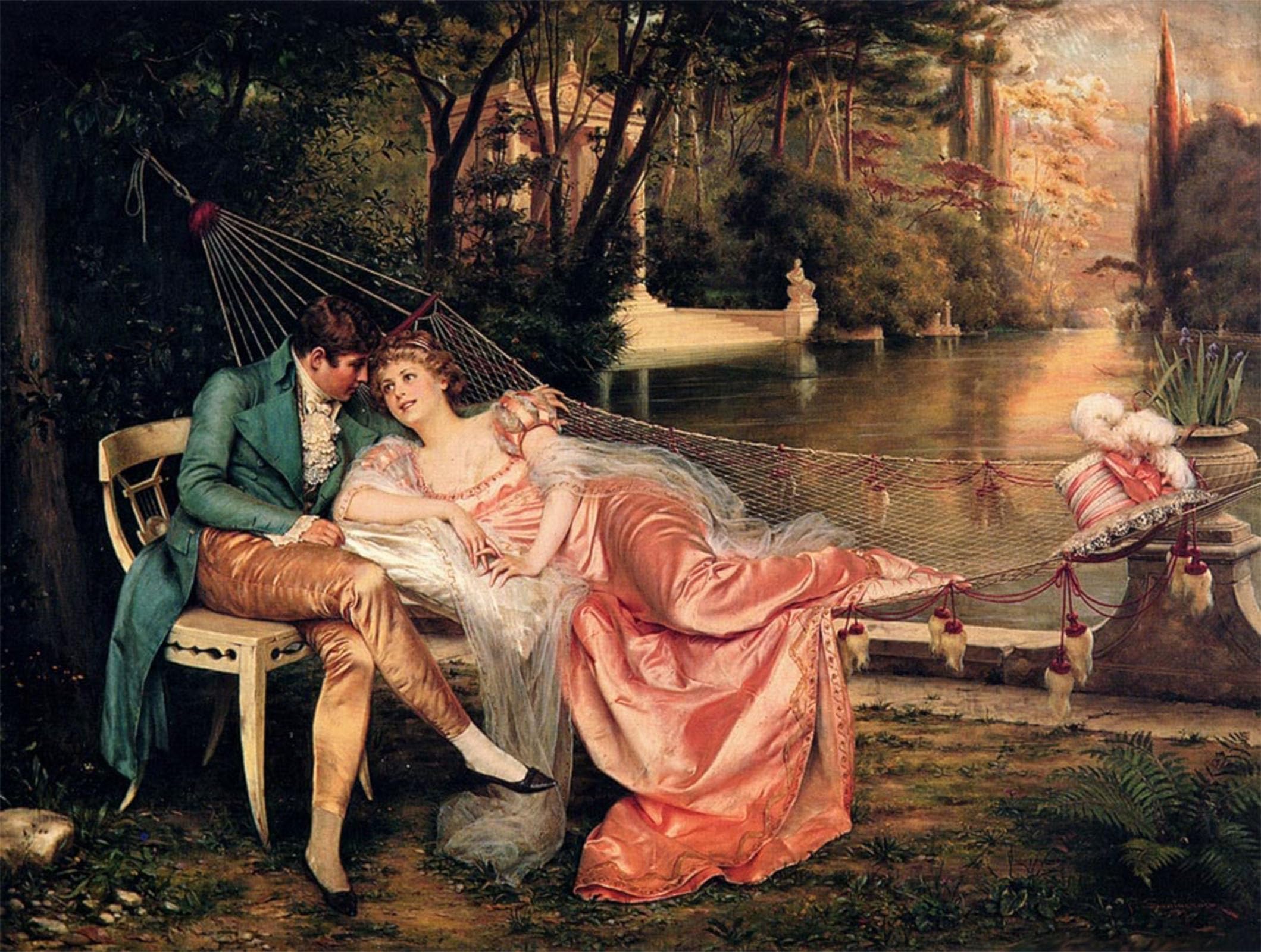 SERENDIPITP Retro Picture Poster Wall Art Pictures Painting Flirtation by Charles Frederick Soulacroix Wall Art Canvas Print for Wall Decor 60x90cm