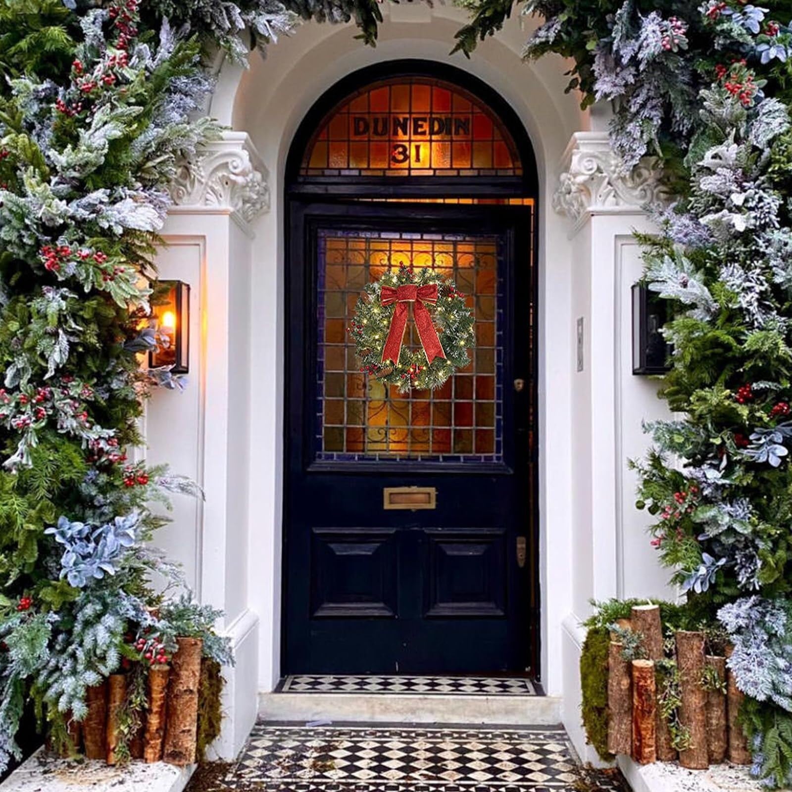 Corona Navidad Guirnalda De Navidad Luces Invierno Decoraciones Puerta Principal Artificial Decoración