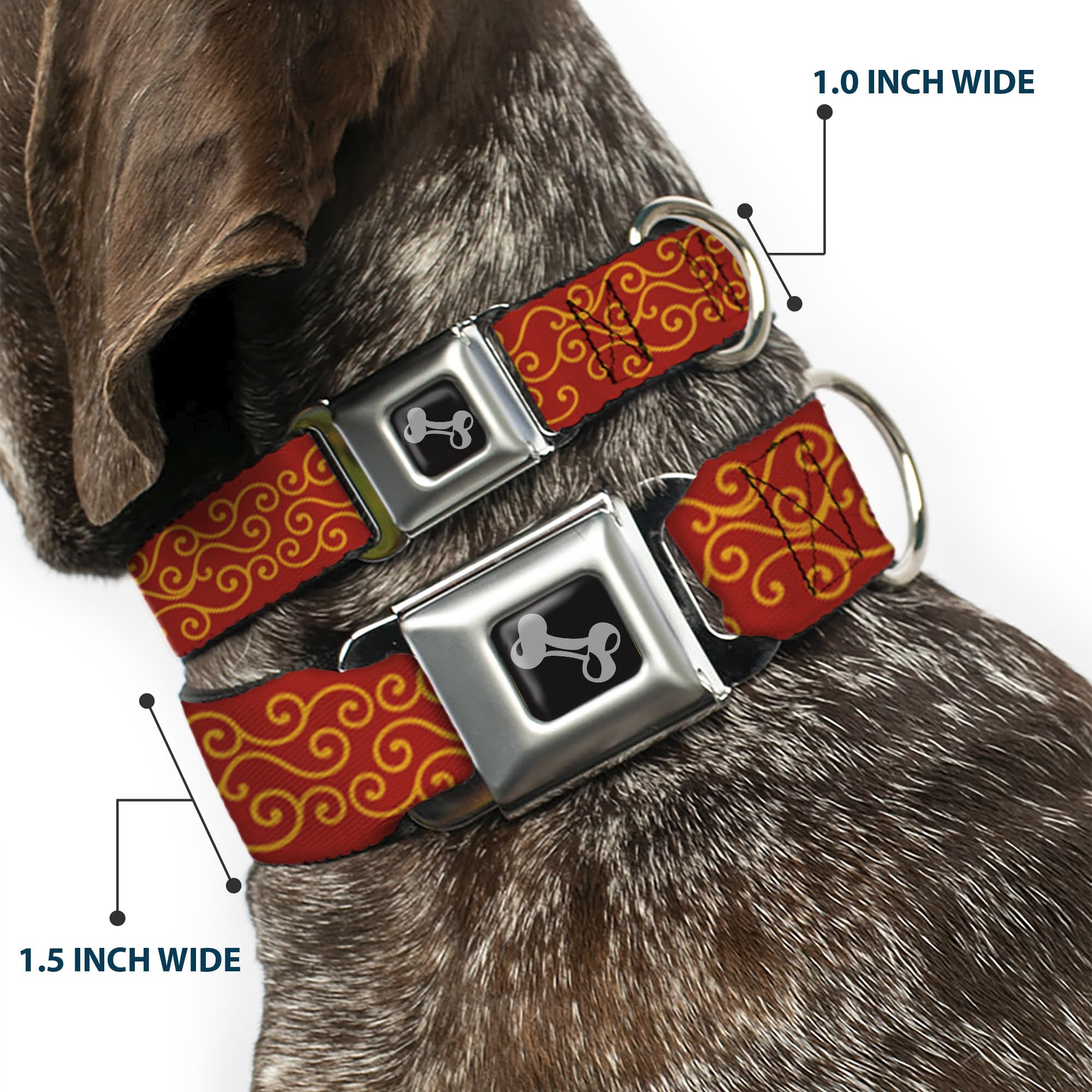 Buckle-Down Obroża dla psa z klamrą pasa bezpieczeństwa - świąteczne wykończenie wiry czerwone/złote - szerokość 3,8 cm - pasuje na szyję 33-45 cm - mała