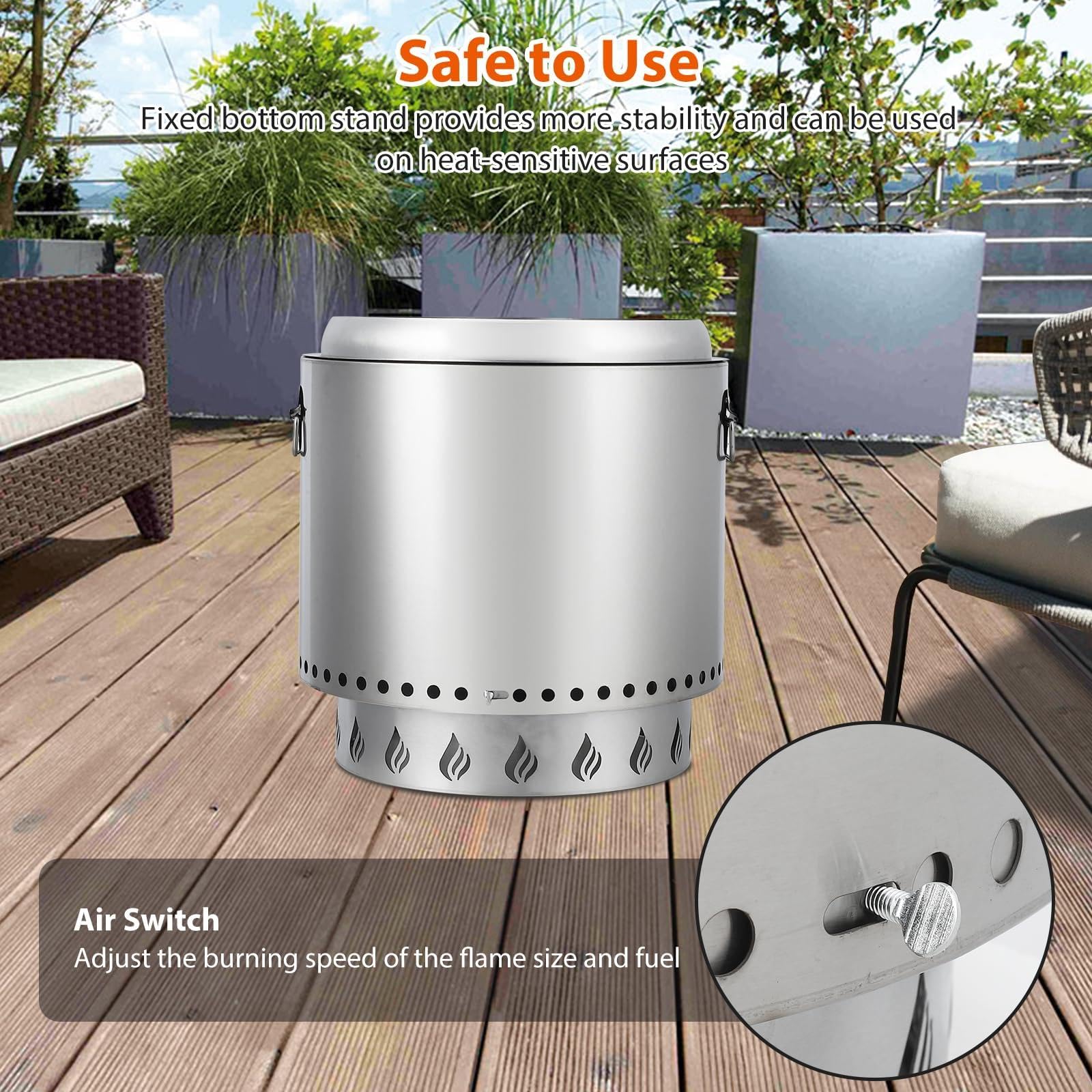 Braciere da Esterno Senza Fumo con Interruttore dell'Aria in Acciaio Inossidabile - Ideale per Riscaldare riunioni, Design Unico e combustione efficiente - Facile da Pulire, Ampio Riscaldamento a 360