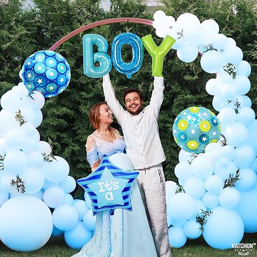 Miniatura 6 de KatchOn, It's A Boy - Juego de globos Paquete de 4 Globos de bebé niño para decoraciones de revelación de género Letra de globo de aluminio para