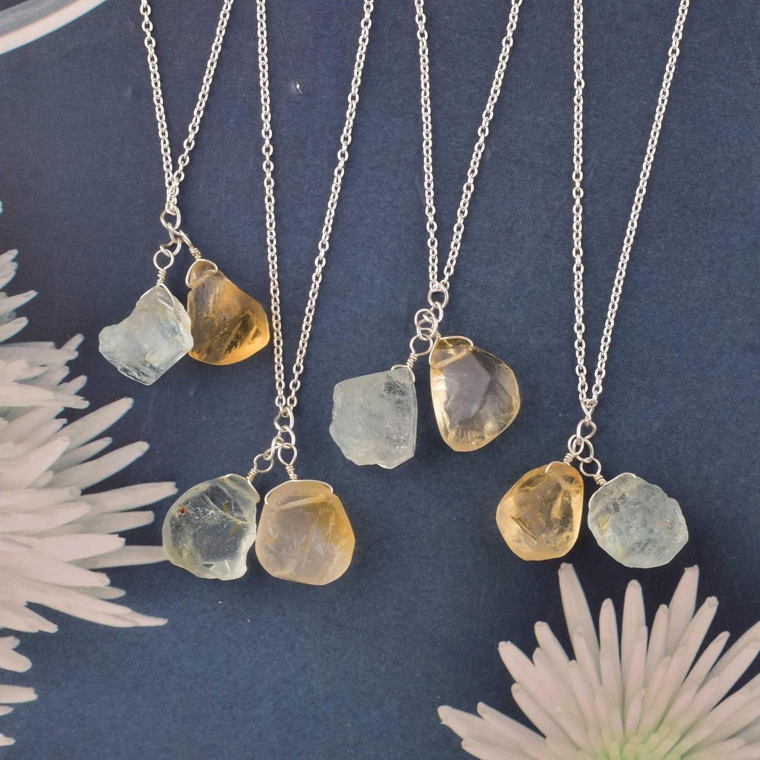 Raw Citrine and Aquamarine Natural Crystals Pendant Necklace, Gemstone Rough, Healing Crystals, Birthday, Gift for Her, Gemstone Jewelry 18 inch AAA+ Quality - Image 9