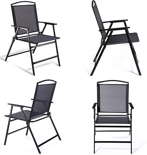 Miniatura 9 de Bylring Juego de 4 sillas de comedor plegables para patio, con respaldo para interiores y exteriores, asientos domésticos para césped exterior,