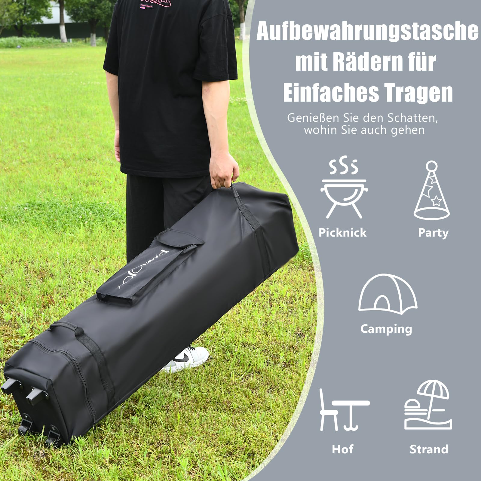COSTWAY Pawilon 4 x 4 m, rozkładany pawilon z podwójnym dachem, wodoodporny, stabilny, ochrona UV 50+, pawilon ogrodowy z torbą transportową na rolkach, namiot ogrodowy na taras, do ogrodu (szary)