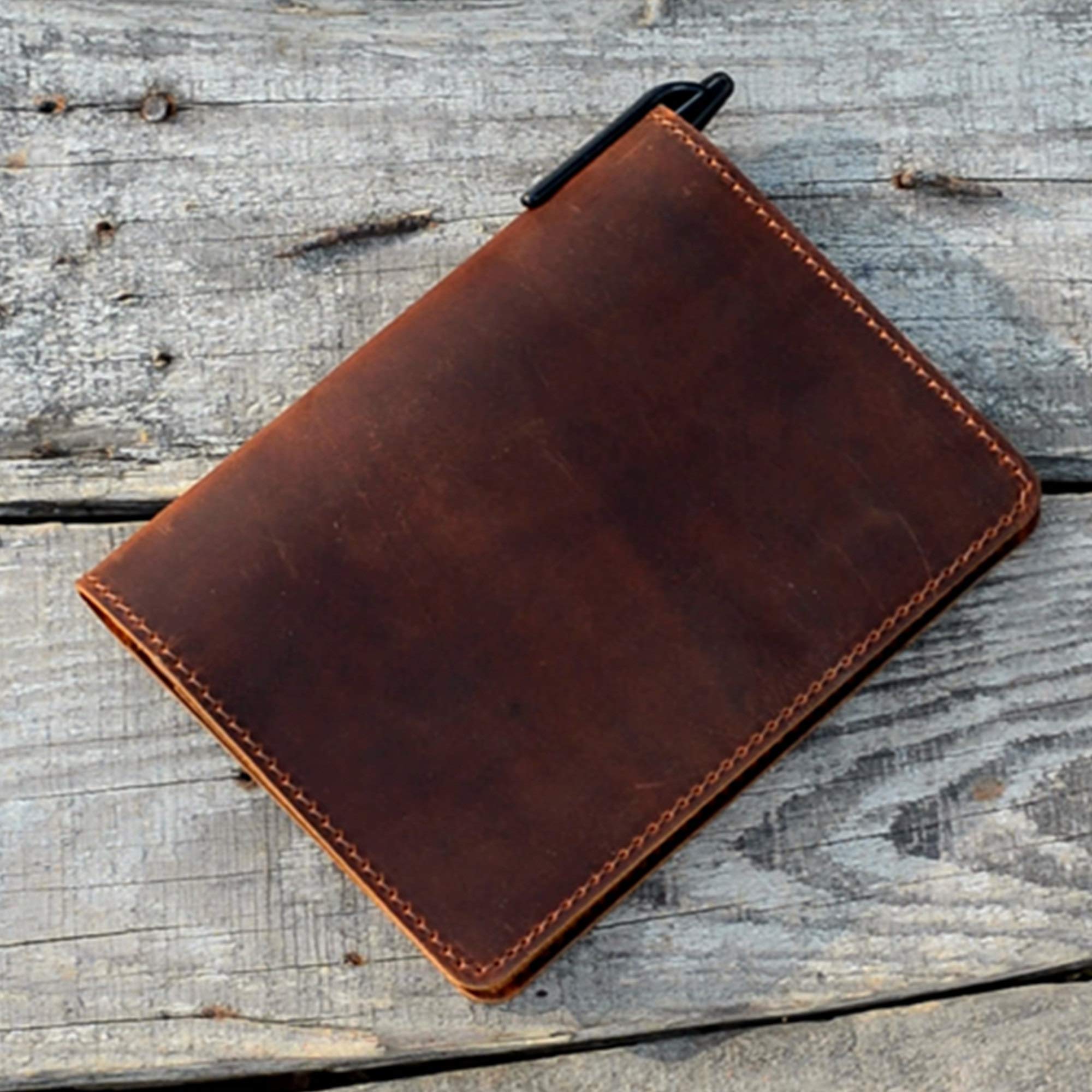 JJNUSA Kompatibel mit Rocketbook Mini-Hülle, Smart Business, handgefertigt, Used-Look, echtes Leder, Tagebuch, Notizbuch, Einband für Kartenhalter, Mini, 8,9 x 14 cm, Braun