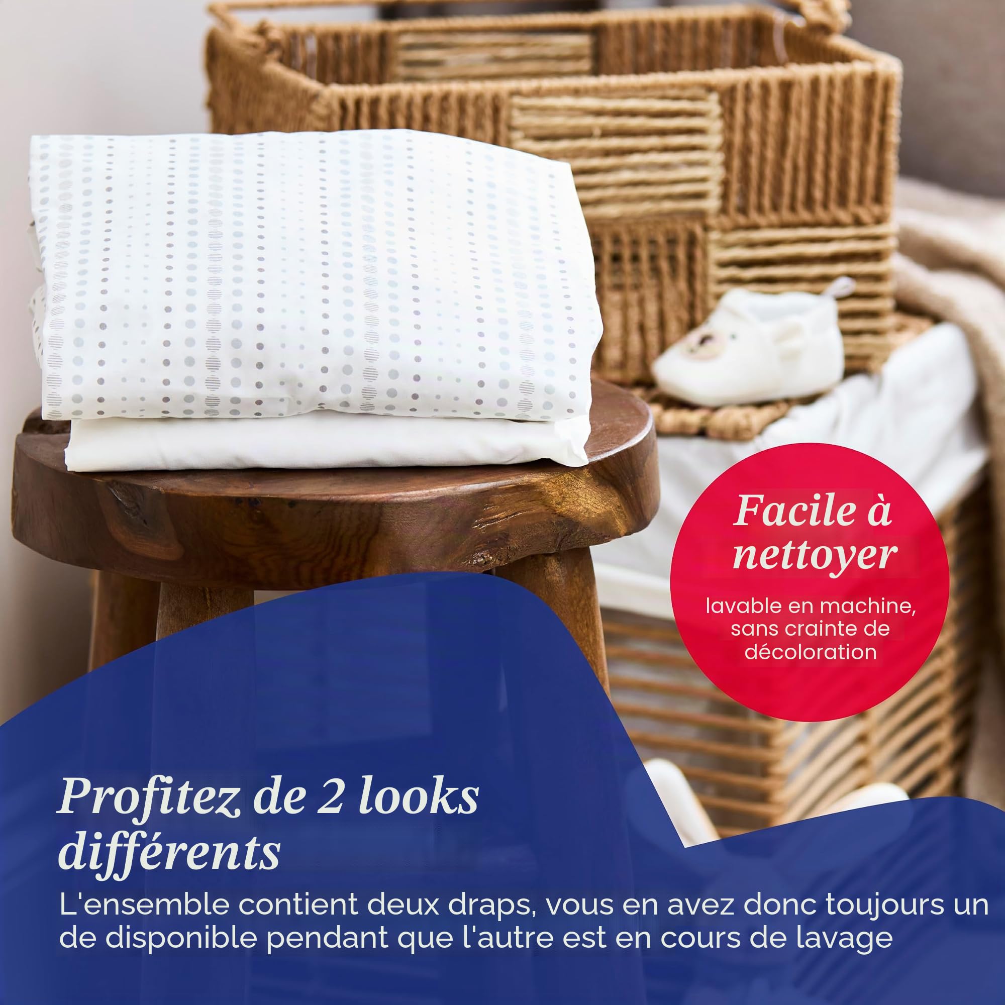 Draps Chicco Next2Me (Lot de 2), 100% Coton Doux, Accessoire Original et Officiel pour Berceau Next2Me Cododo Air