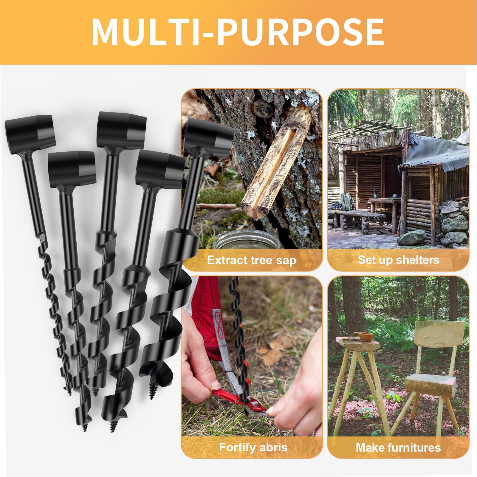 EFUTURETIME Trivella Manuale per Legno, φ10x230mm, Trapano a Mano Bushcraft Multifunzionale, Punta da Trapano per L'avventura all'aperto, Campeggio, Lavorazione del Legno