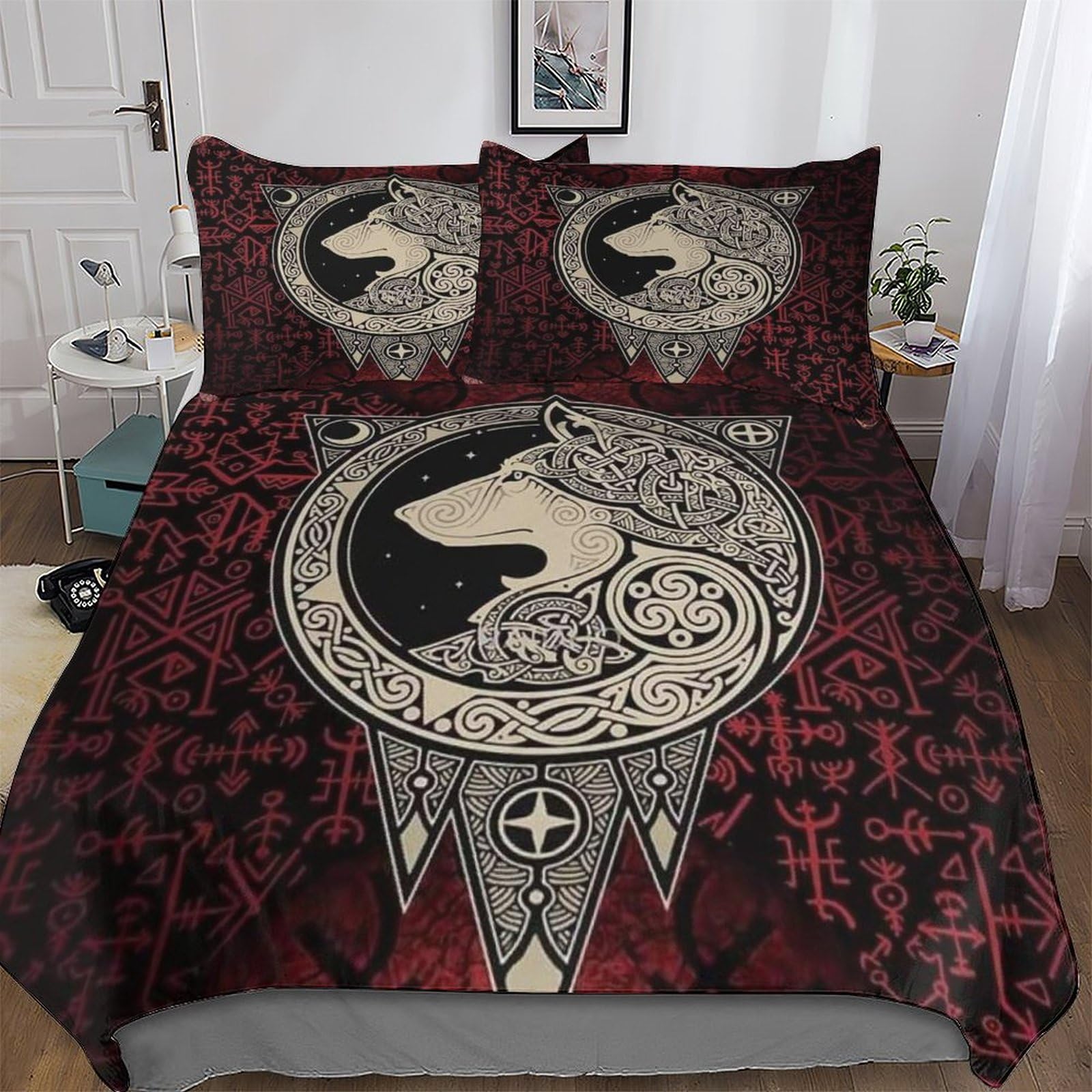 Housse de couette 220x240cm pour chambre adulte et ado parure de lit Viking Myth