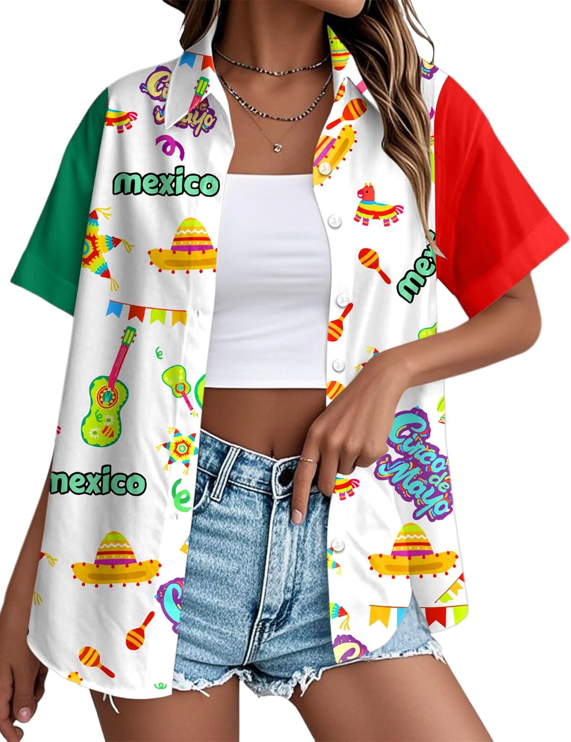 Cinco De Mayo Outfit for Women Mexico Mexican Shirt Fiesta Shirts Hawaiian Button Down Blouse Top - Image 2