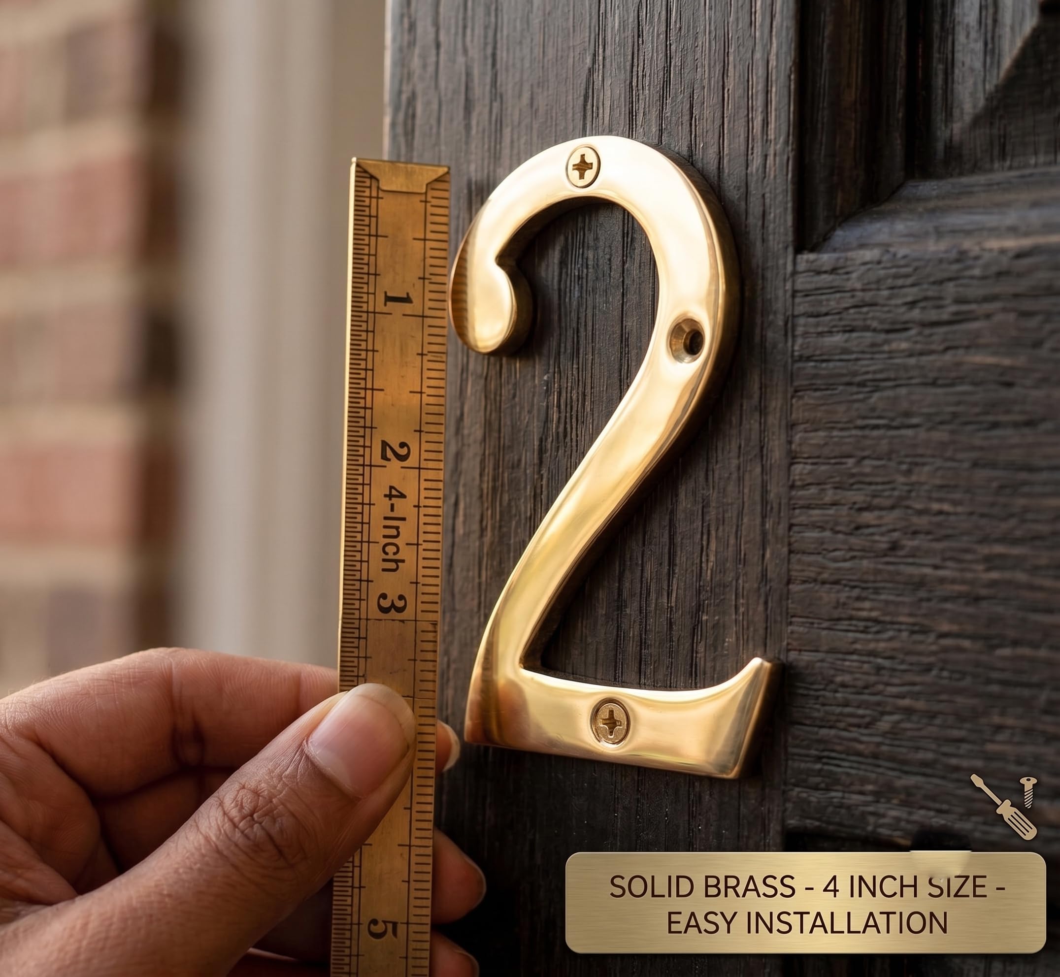 eSplanade 4" Brass House Hotel Door Number Plaque Sticky Numeric Numerical Digit 0-9 (2(two)) — Amazon image 2