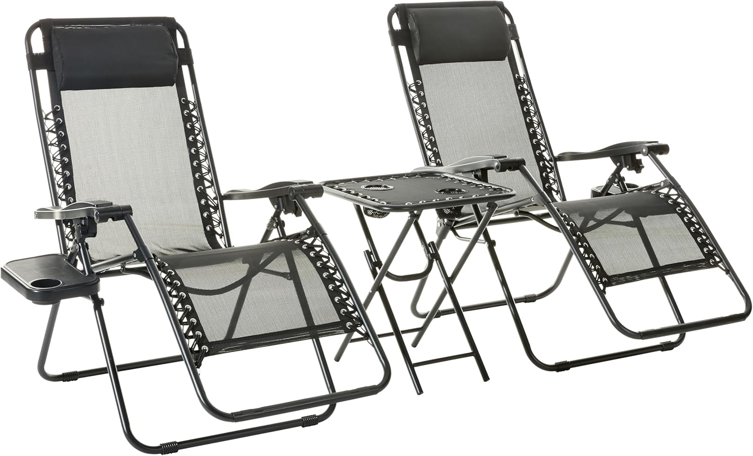 Amazon Basics Zero Gravity Chair with Side Table, Set of 2, Black
