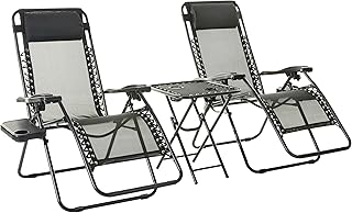 Amazon Basics Zero Gravity Chair with Side Table for Relaxing with Cup Holders, Reclining,Foldable, Alloy Steel, Set of 2, Black