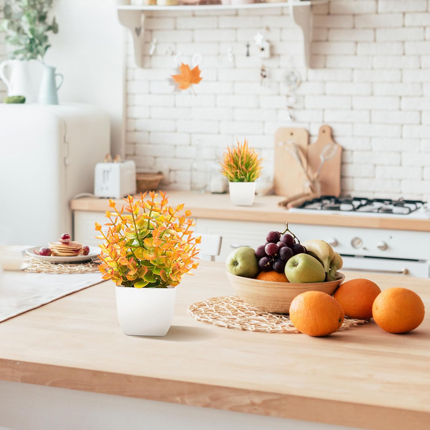 Der Rose 2 Pack Small Fall Fake Plants Mini Artificial Potted Plants Fall Table Office Decor for Home Desk Bathroom Decoration - Image 4