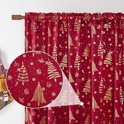 Miniatura 3 de Topfinel Cortinas decorativas de Navidad rojas para interiores para sala de estar, 84 pulgadas de largo, decoraciones de regalo de Navidad, cortinas
