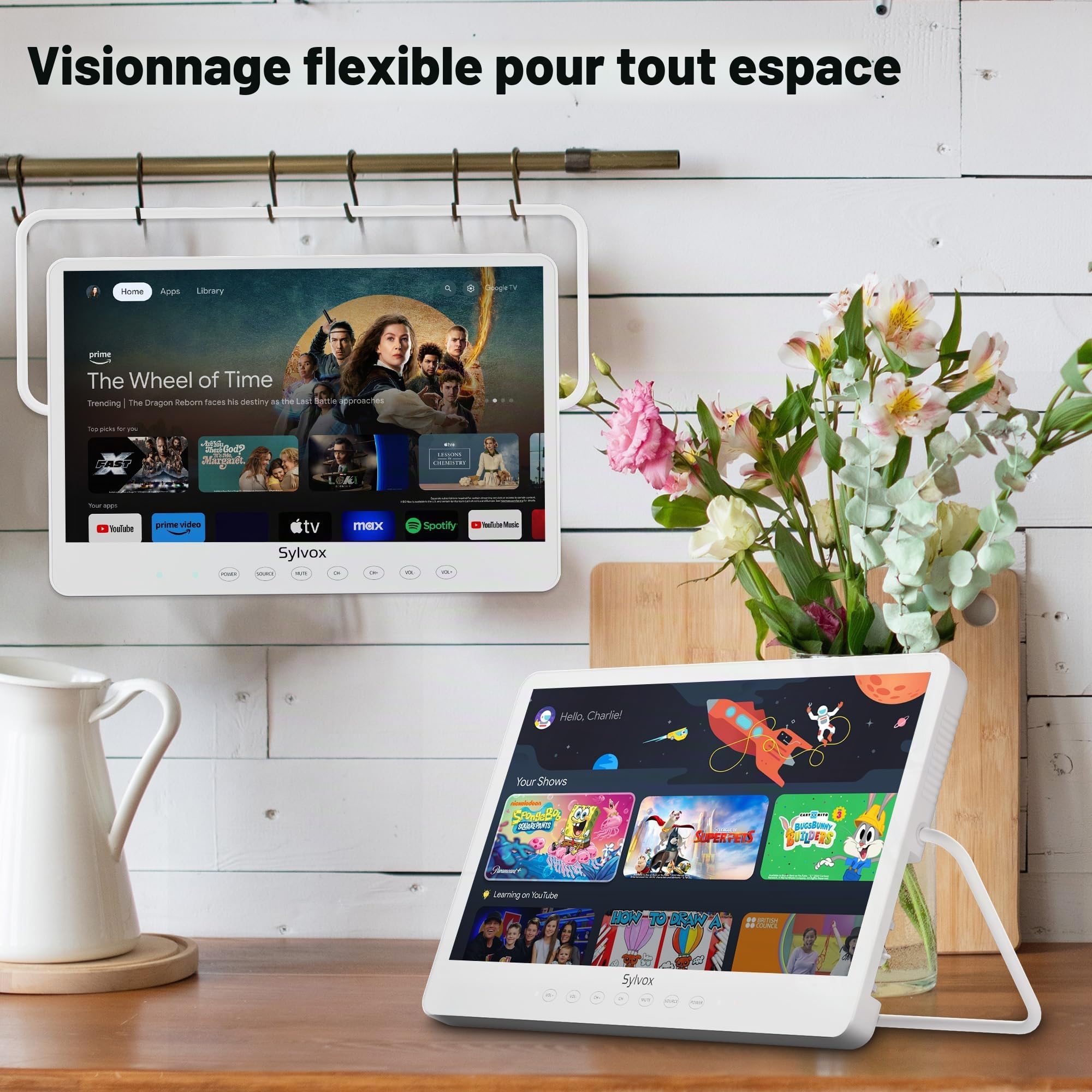 SYLVOX 15,6 Pouces Téléviseur Portable, Smart Google TV IP66 Étanche | Mini TV 1080P FHD Girevole 360°avec Poignée | DVB-C/T/T2/S2 | USB/HDMI -10000mAh (4-6 Heures) pour Camping, Chambre, Cuisine