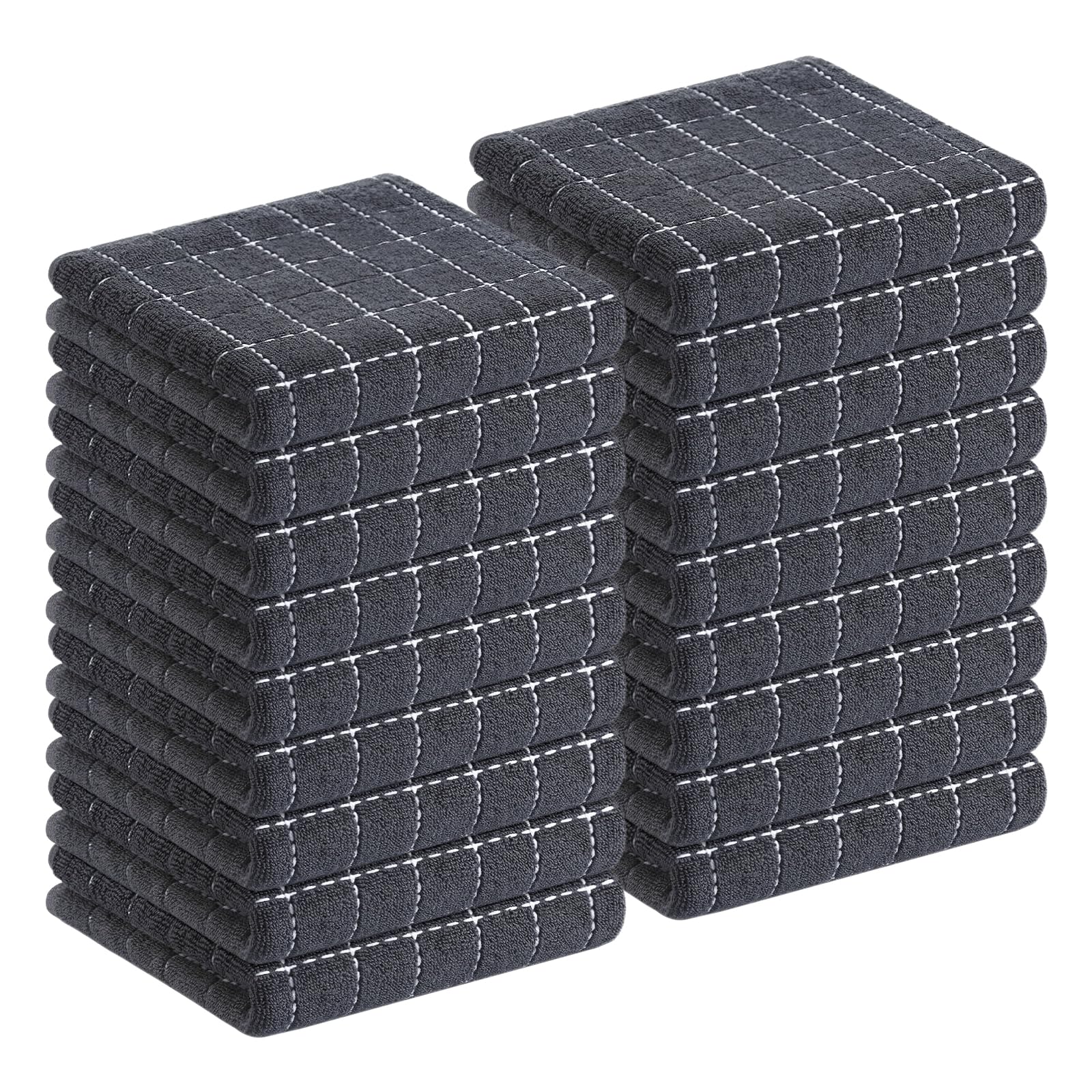 Homaxy 100% Cotton Terry Kitchen Towels, 18 Pack, Dark Grey