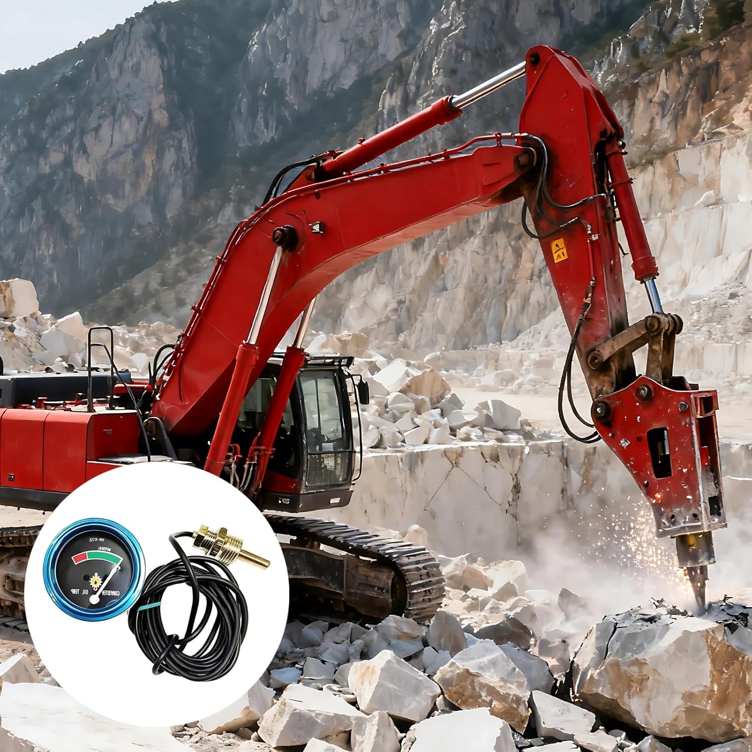 Metal Construction, 80 in / 203 Cm Sensor Cable, 1W7550 Pressure Gauge Kit, Real-Time Excavator Part Monitor