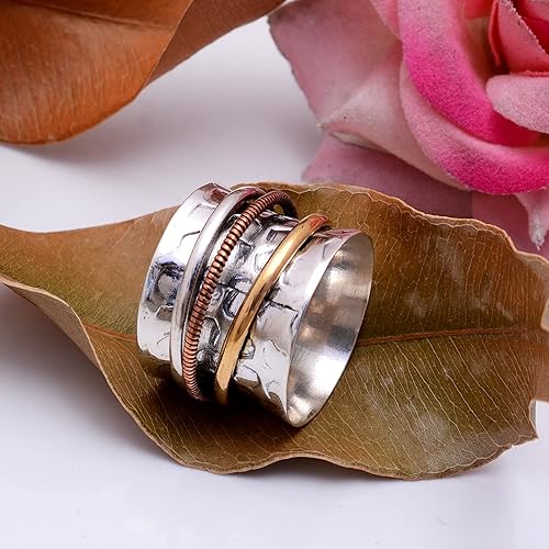 Miniatura 46 de Veracity Jewelry Sterling Silver Fidget Ring Spinner Ring Anxiety Relieving Rings For Unisex Meditation Thumb Worry Healing Birthday Promise Band