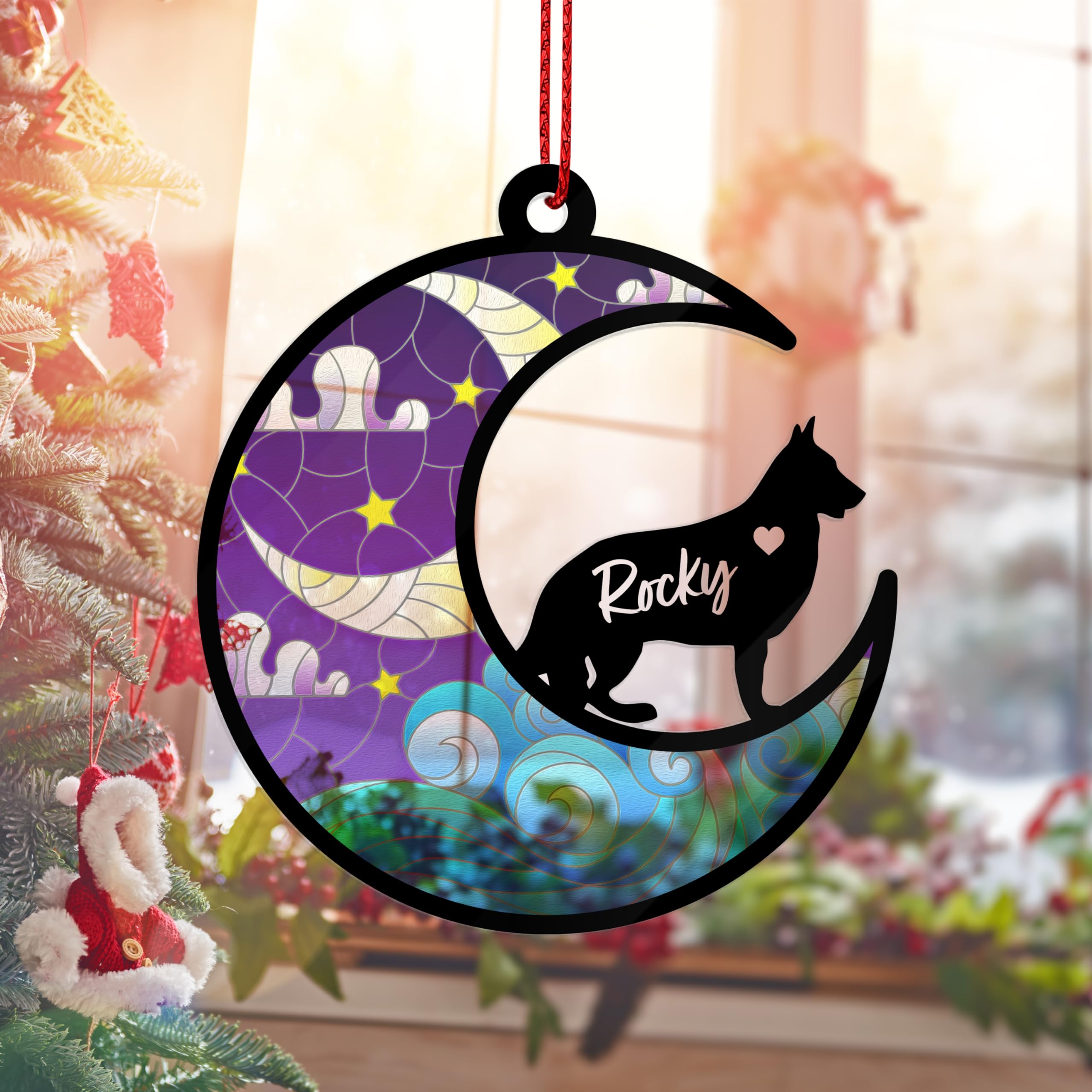 Personalized Dog Memorial Suncatcher Ornament w/Name & Dog Breeds -16 Backgrounds, 3 Optioanl Sizes - Suncatcher Gifts for Dog Lovers, Pet Sympathy Keepsake Loss of Dog