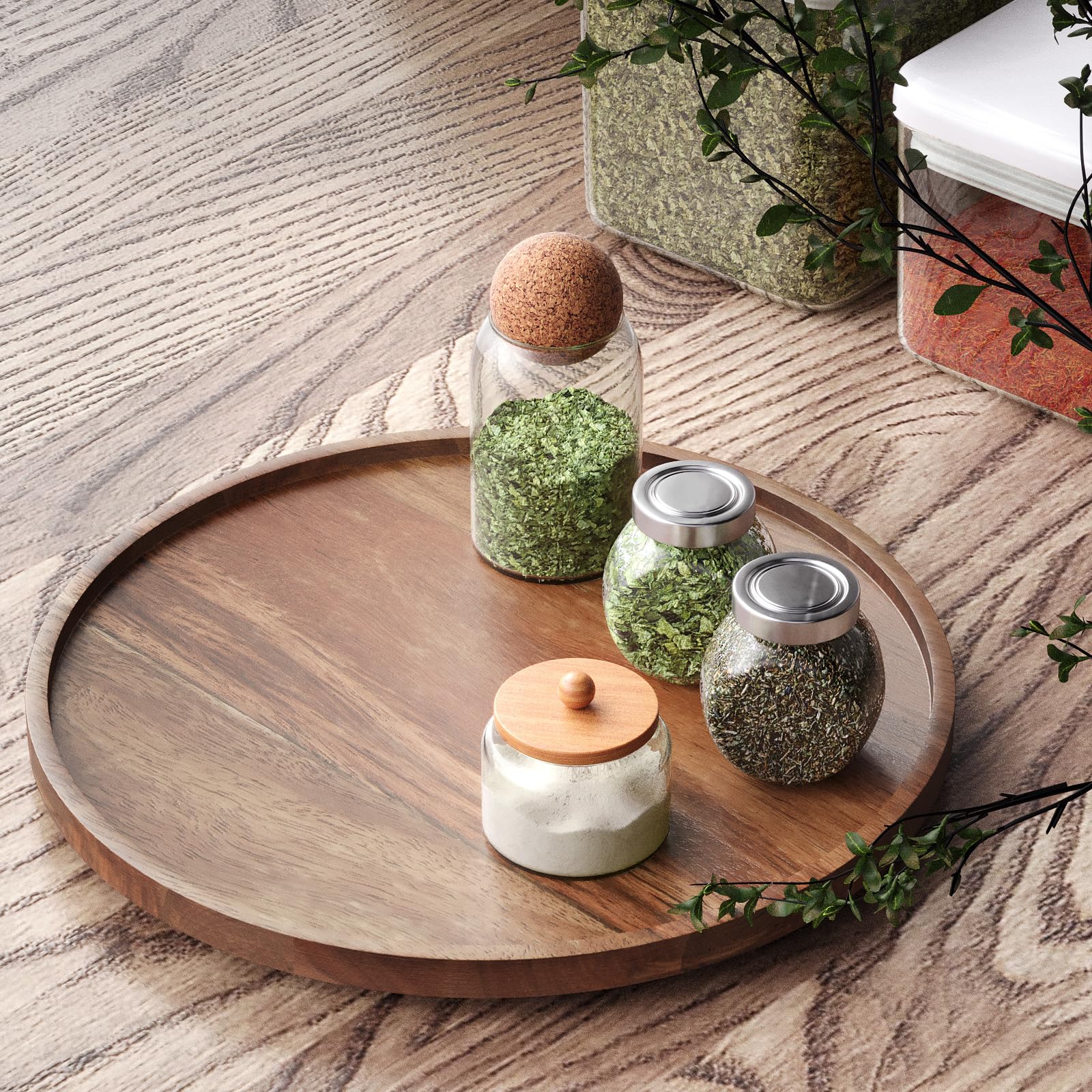 VERTORGAN Lazy Susan Organizer für Küche, Drehteller aus Akazienholz für Schrank, Speisekammer, Tisch, Arbeitsplatte, Schminktisch, Gewürzregal, groß