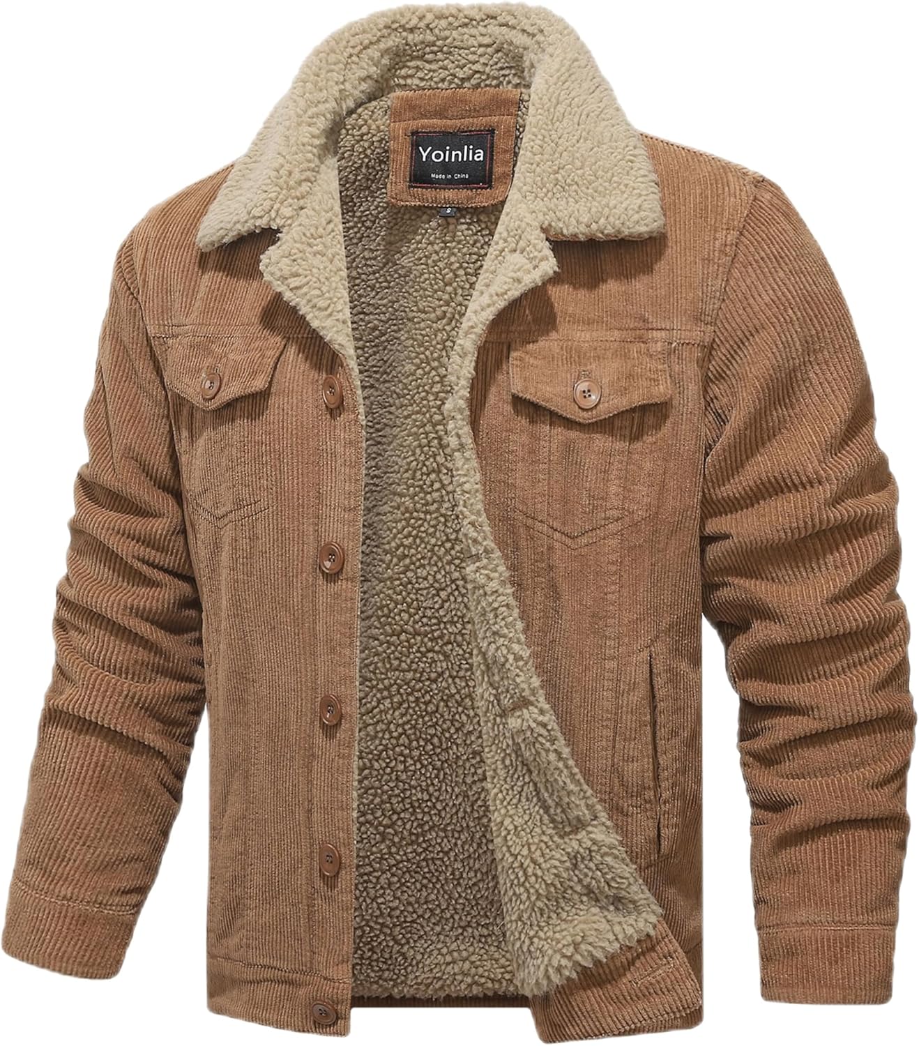 Men's Sherpa Lined Corduroy Jacket Casual Thickened Winter Warm Fleece Jacket Coat