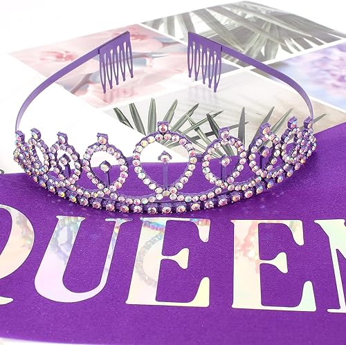 Miniatura 14 de CIEHER Corona de cumpleaños, banda de reina de cumpleaños y tiara de diamantes de imitación para mujeres y niñas, tiaras y coronas para mujeres
