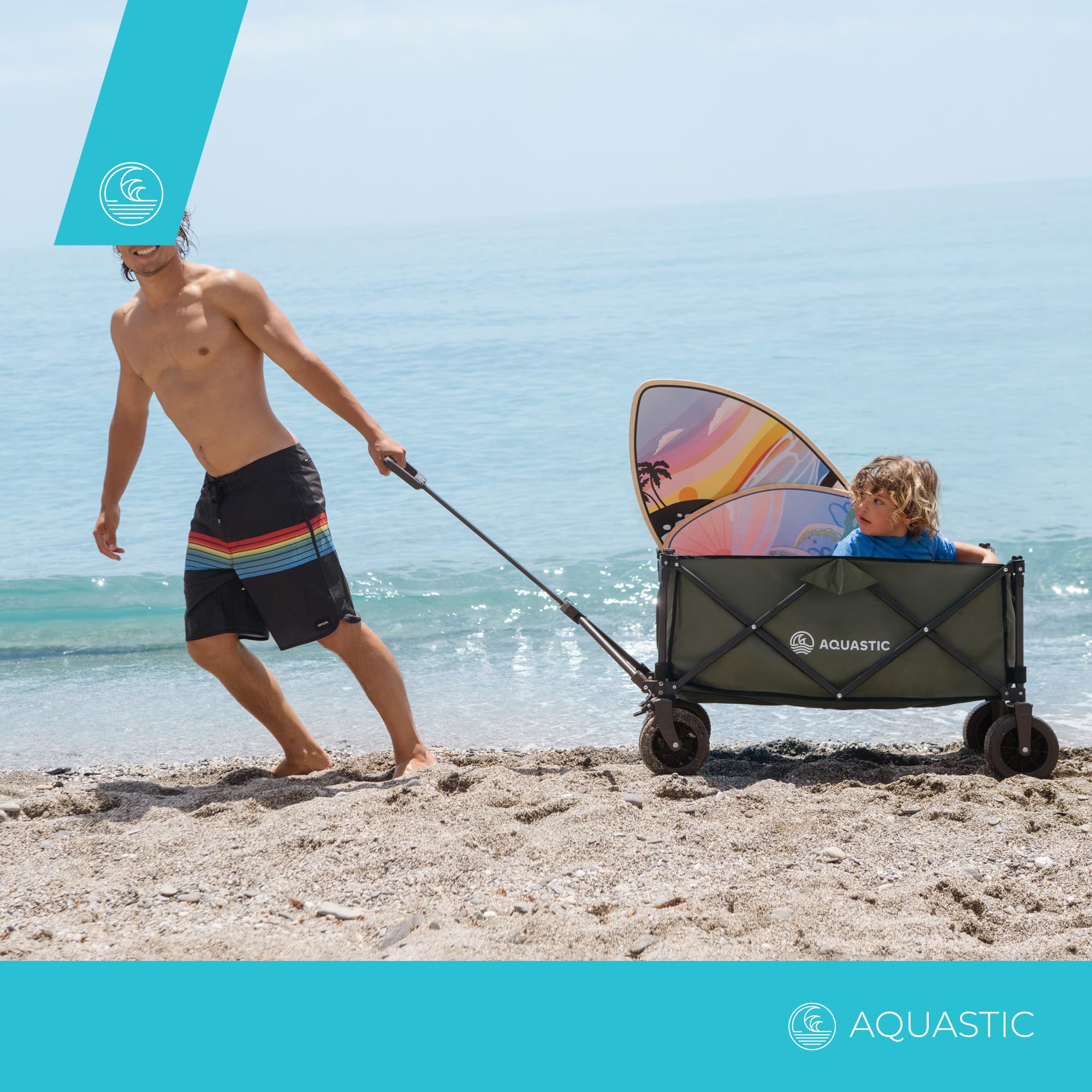 AQUASTIC Carrito con Ruedas portatodo Caro Carro de Mano de Transporte con Ruedas Resistentes de PVC Ideal Carro de jardín y Playa con Respaldo Ajustable Oliva