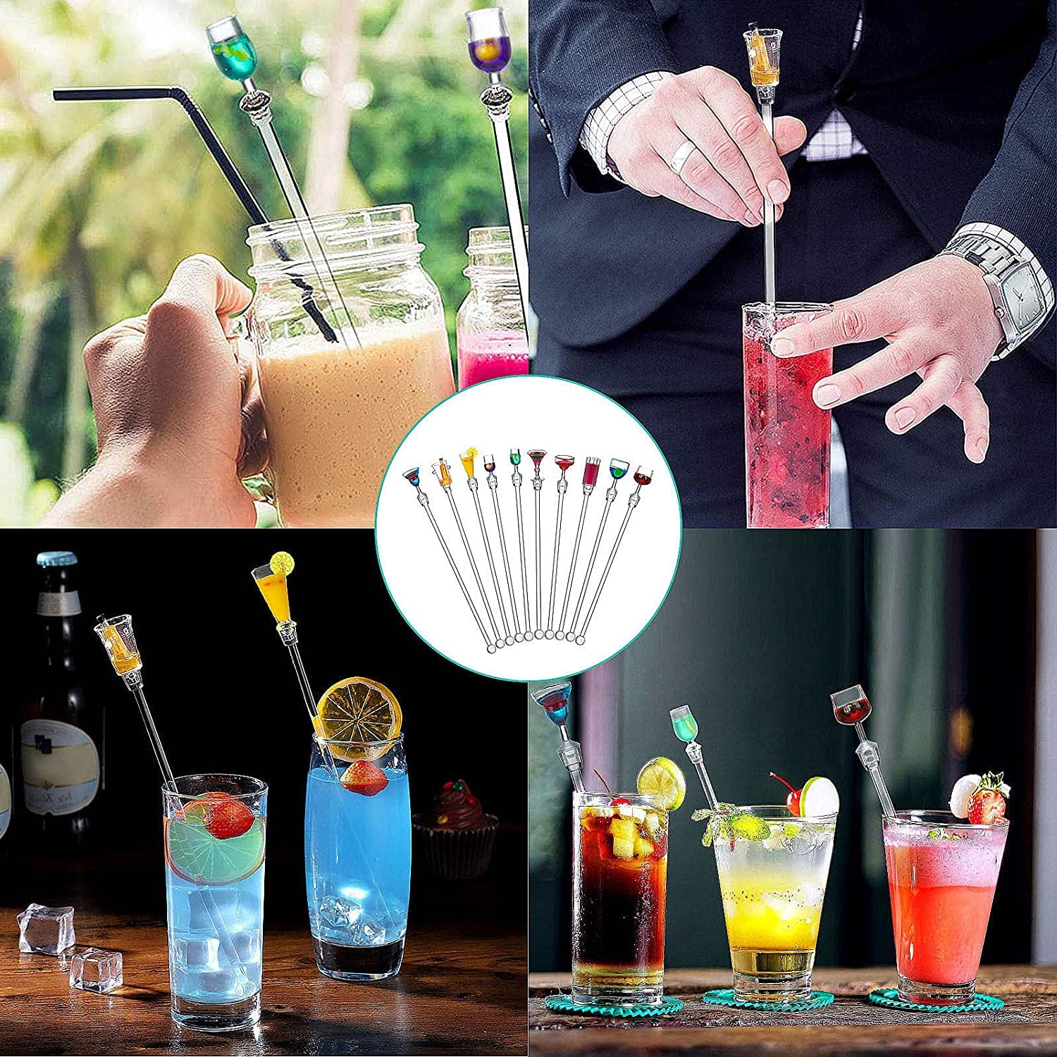 Bastoncini da Cocktail,Forreen 20 Pezzi Bastoncini per Cocktail Acrilico Colorati Cucchiai da Cocktail Riutilizzabili Plastica Drink Agitazione Bastoncini per Bar Partito Cafe Frutta Succo,23cm