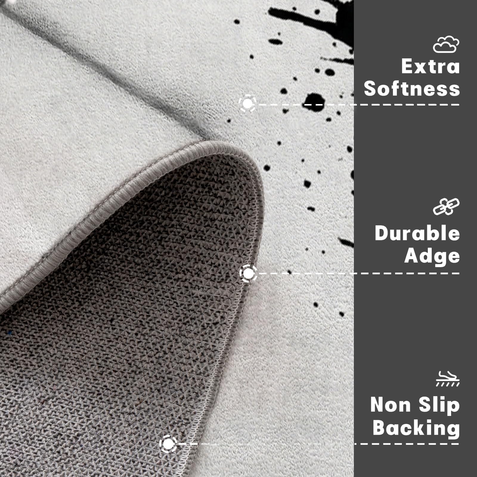 Ultradünne Coole Graffiti-Fußball Fußmatte Für Innenbereich, 90X150Cm Waschbar Teppich Für Eingangsbereich, Tintenklecks-Fußball Schmutzfänger Fussmatten, Schwarz-Weiß Rutschfeste Eingangsmatte