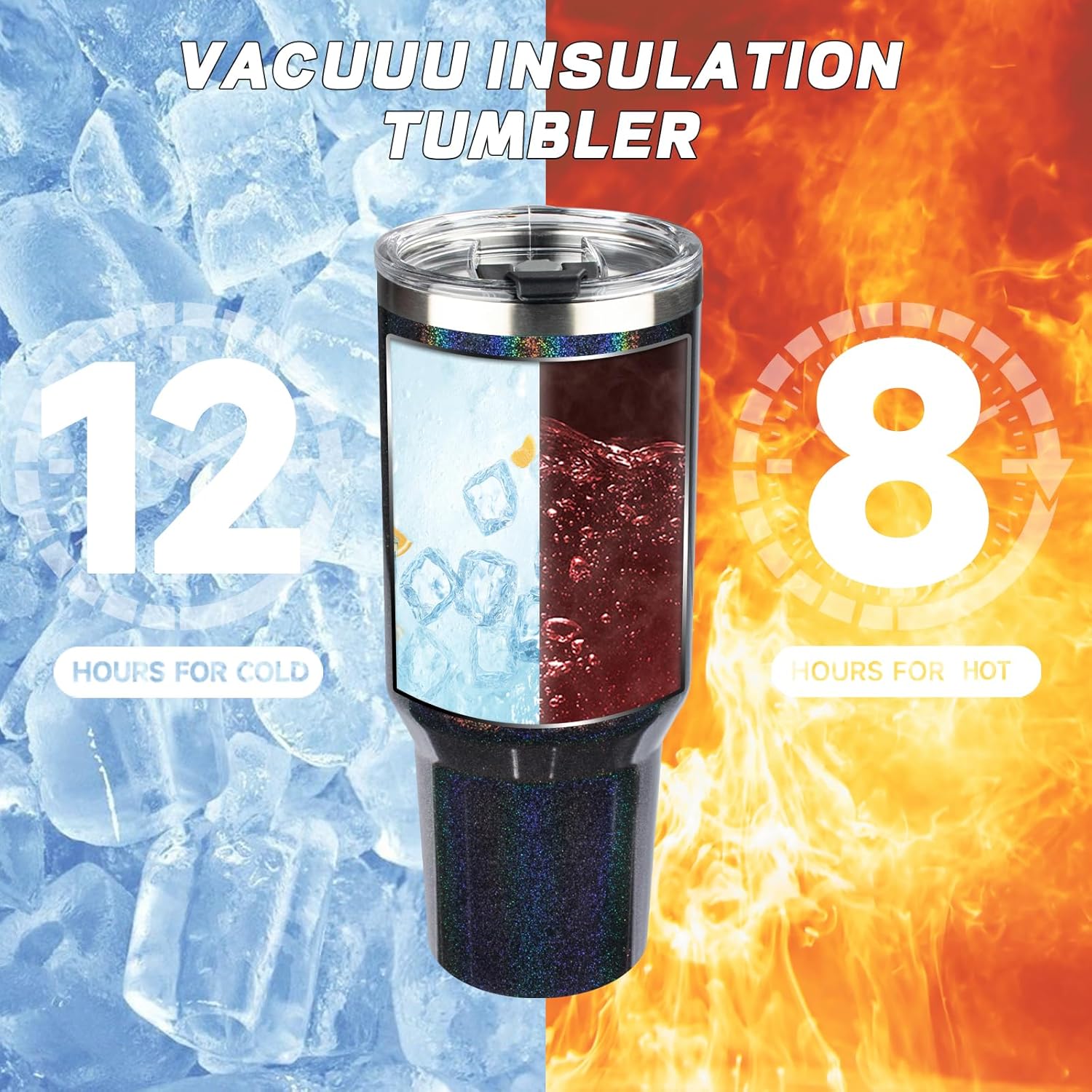 40 oz Tumbler with Lids and Straws, Stainless Steel Insulated Coffee Tumbler, Double Wall Vacuum Insulated Travel Mug Cup, Leakproof Thermal Coffee Cup for Hot and Cold Drinks (Glitter Black) - Image 4