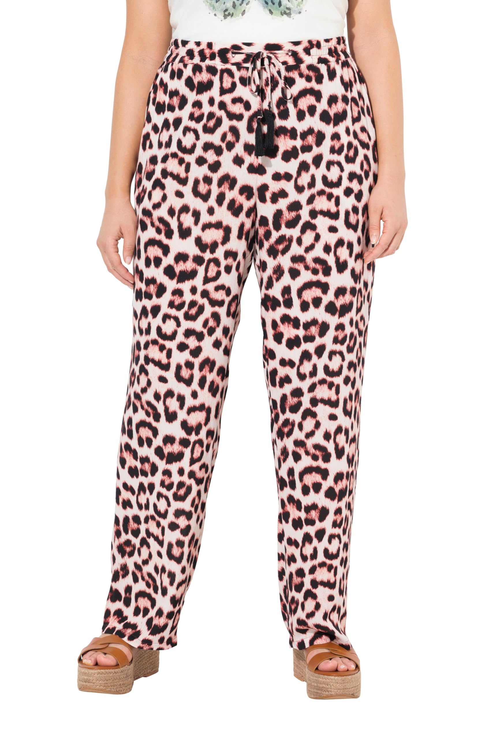 Ulla Popken Damen große Größen Übergrößen Plus Size Hose Rose, Leomuster, weites Bein, Elastikbund 838882