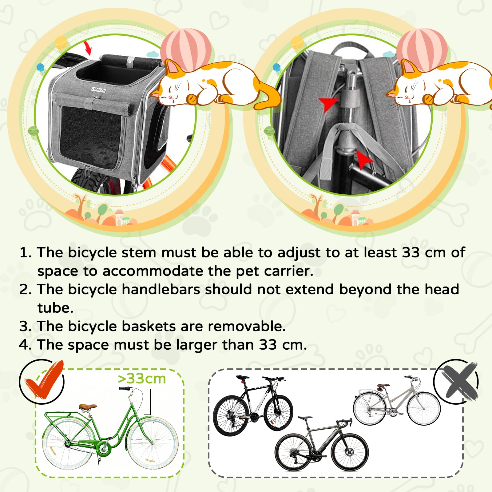 Cesta de bicicleta para perro, cesta delantera con 4 puertas abiertas, 4 ventanas de malla, cesta de bicicleta extensible y plegable en la parte delantera para gatos y perros de tamaño pequeño y