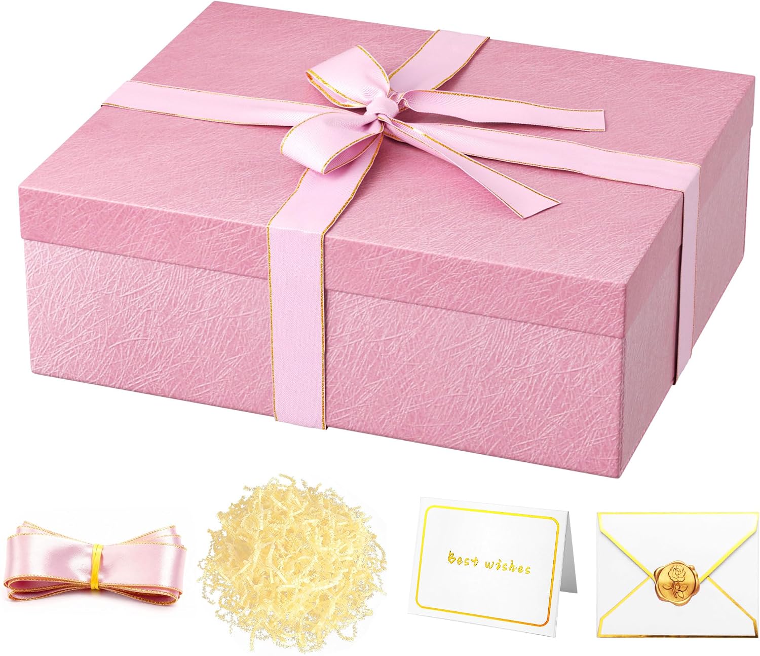 JOYIT Blue Gift Box 16.5''x13''x5.5'' - Large Gift Boxes with Lid for Presents Packaging, Birthday, Christmas, Wedding, Anniversary, Big Gift Box with Ribbon, Shred Filler, Card, Wax Seal (Blue)