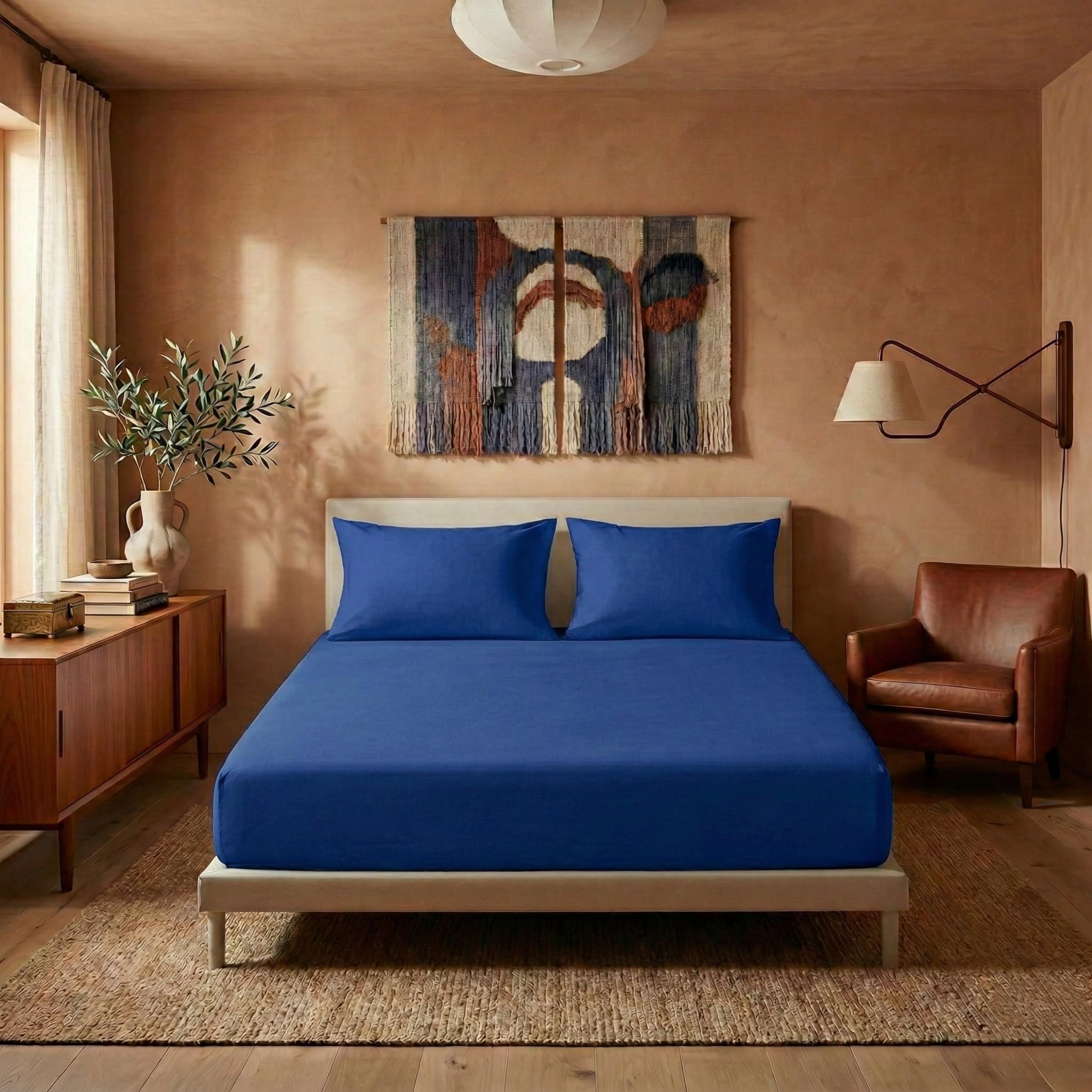 Extra Deep 40cm Fitted Sheets Easy Care Polycotton Cotton Rich Deep Fitted Bed Sheets (royal blue, Super King)