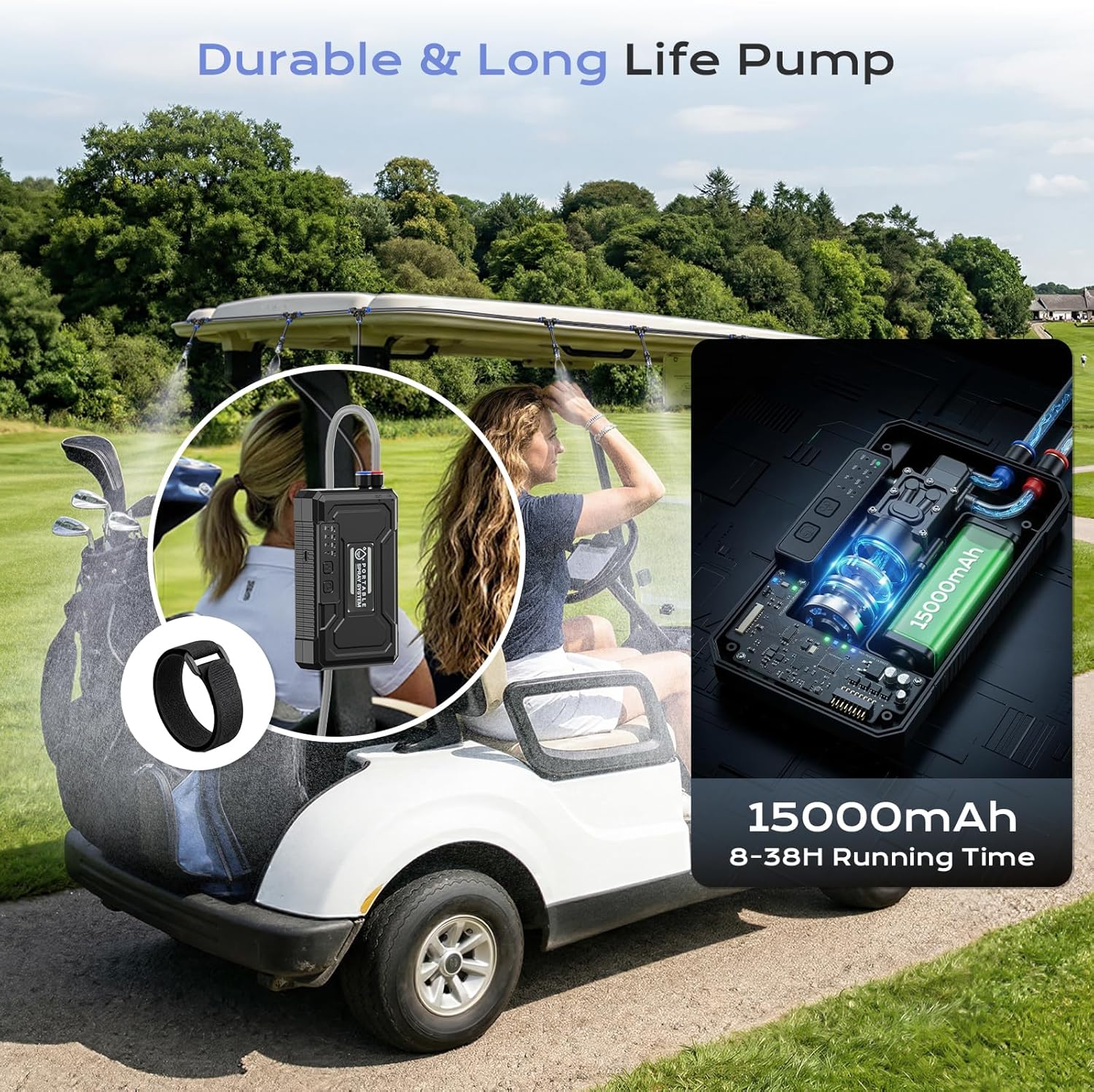 Portable Misting System with with 15000mAh Water Pump, 4 Gallon Large Bucket & 33FT PU Hose - Outdoor Water Misters for Outside Patio Cooling, Backyard, Canopy, Umbrella, Sports, Greenhouse, Camping