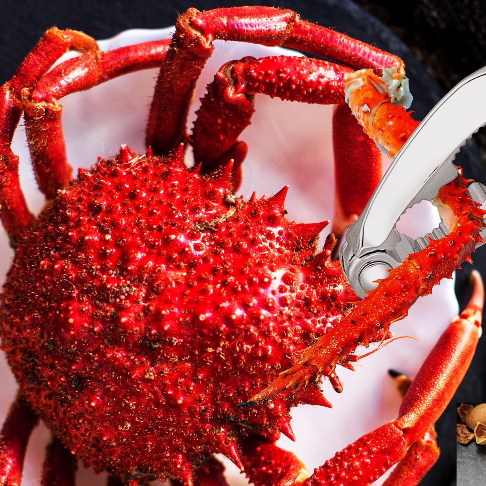 Jeu de 27 Outils pour Fruits de Mer, Casse-Noix en Métal Comprenant 8 Craquelins de Crabe 8 Décortiqueurs de Homard 8 Fourchettes à Pattes de Crabe 2 Ciseaux à Fruits de Mer Sac en Flanelle