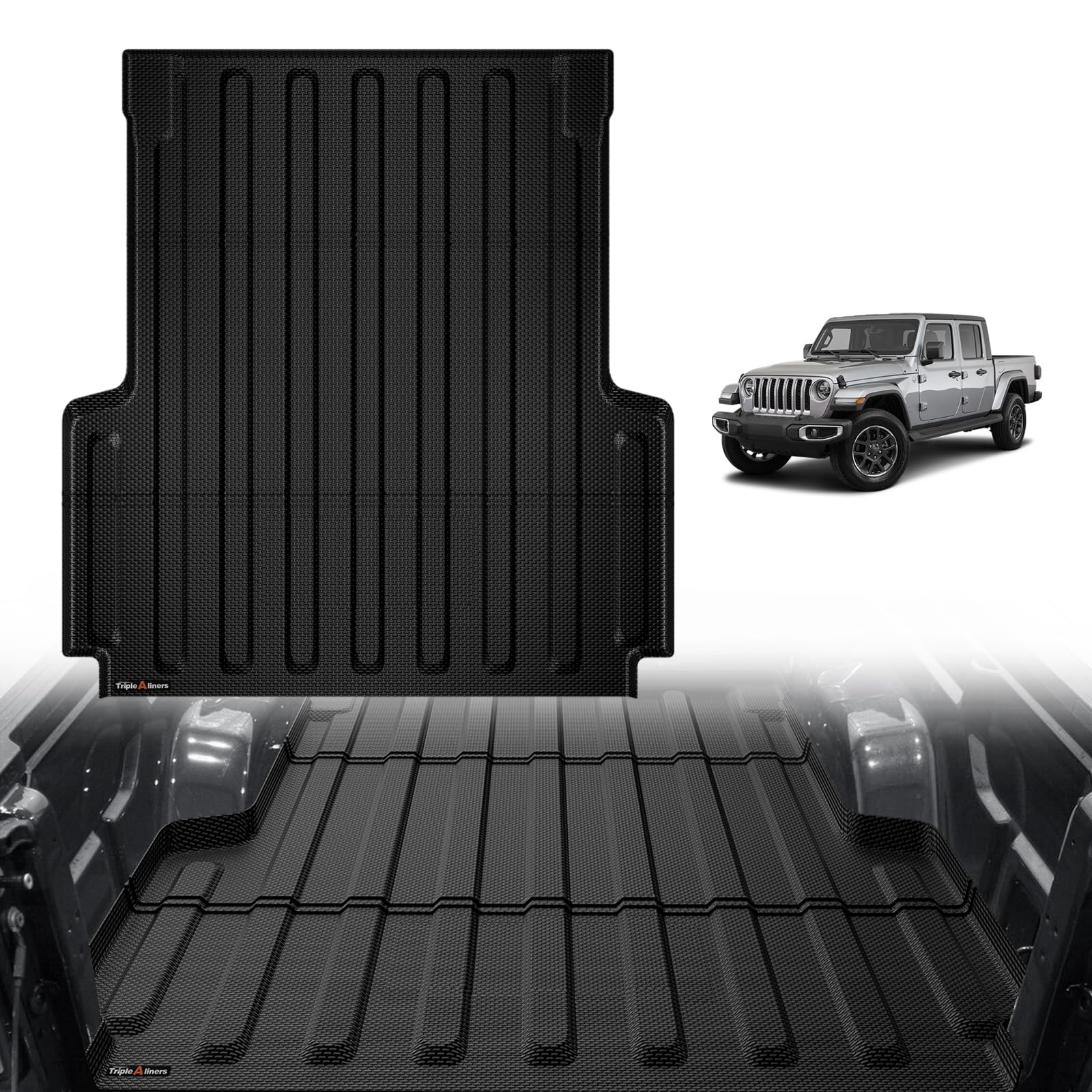TripleAliners Truck Bed Mat Compatible with Jeep Gladiator JT 2025 2024 2020-2023 Accessories 5FT Vehicle Perfectly Flush All Weather Protection TPE Heavy Duty Pickup Car Bed Cargo Mat