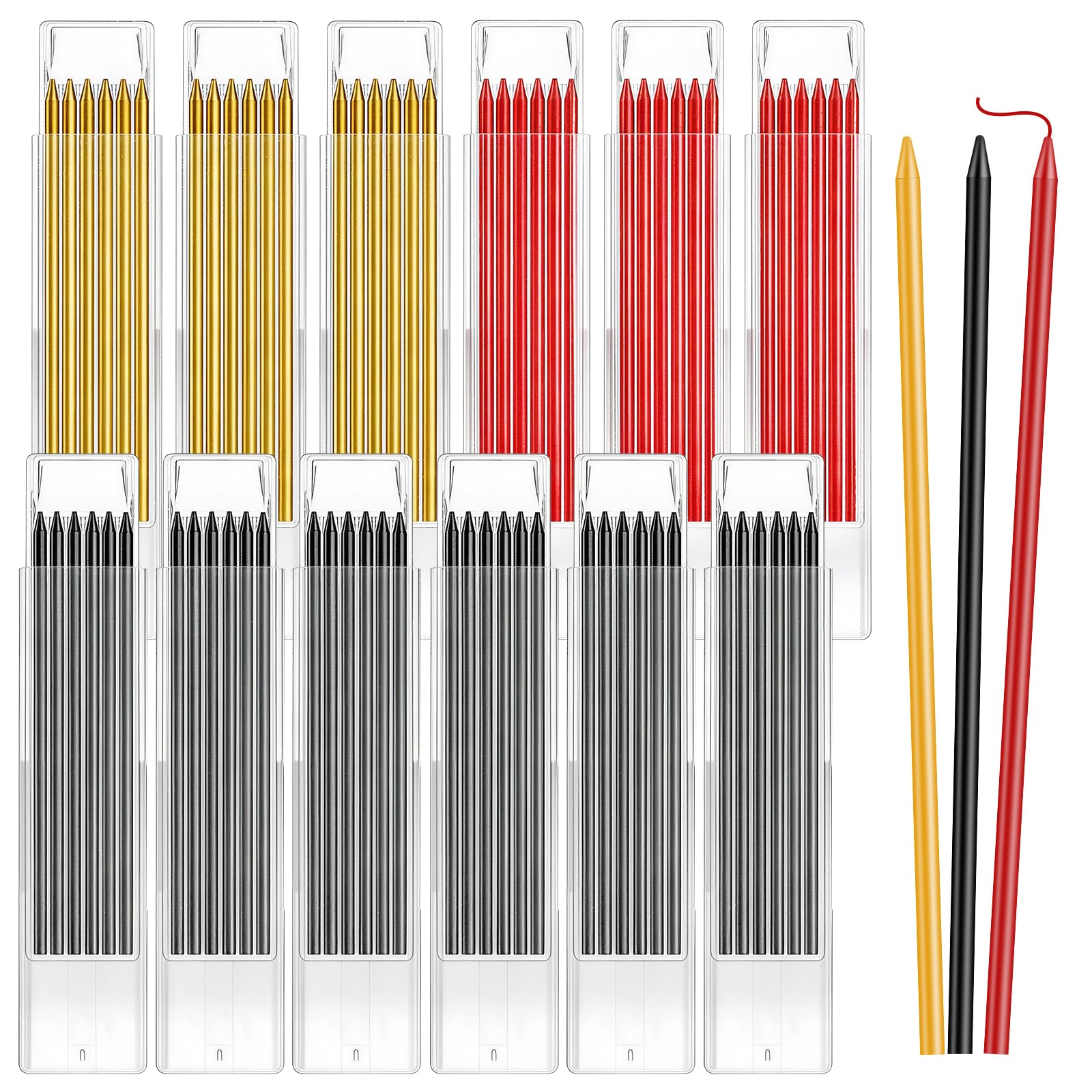 CAIYUANGUANGJIN 72Pcs Tracer Pencil Refills for Carpenter Pencils 2.8mm, Solid Carpenter Pencils Lead, Deep Hole Construction Pica Pencil Replacement for Woodworking Construction Building Marking